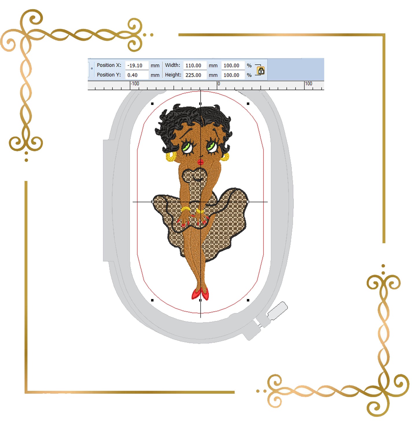 Cartoon Character African American Betty Boop Fashionista Gucci digital embroidery design