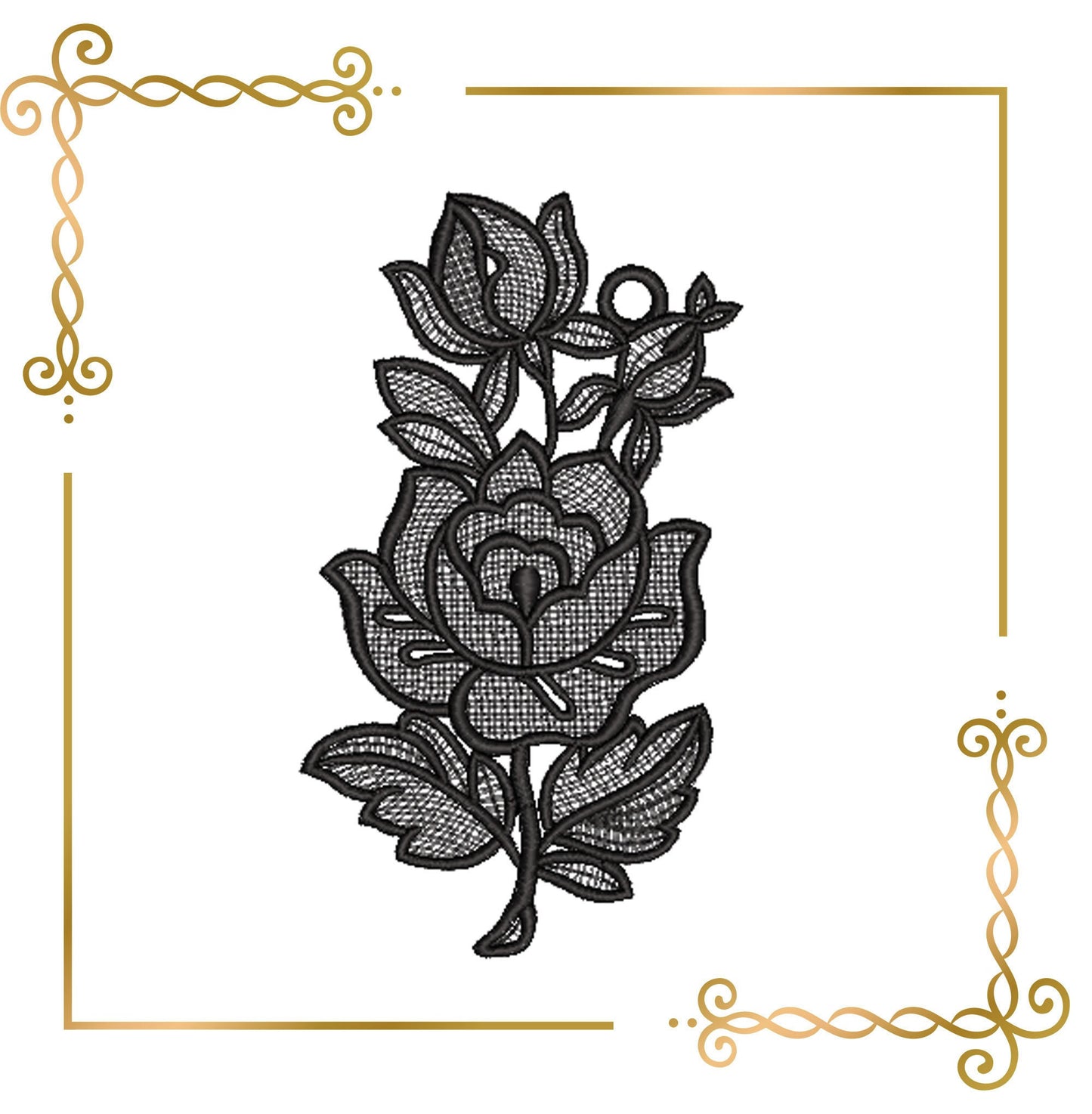 Spitzen und Verzierungen Belgienspitze Rosenstickmuster zum direkten Download.