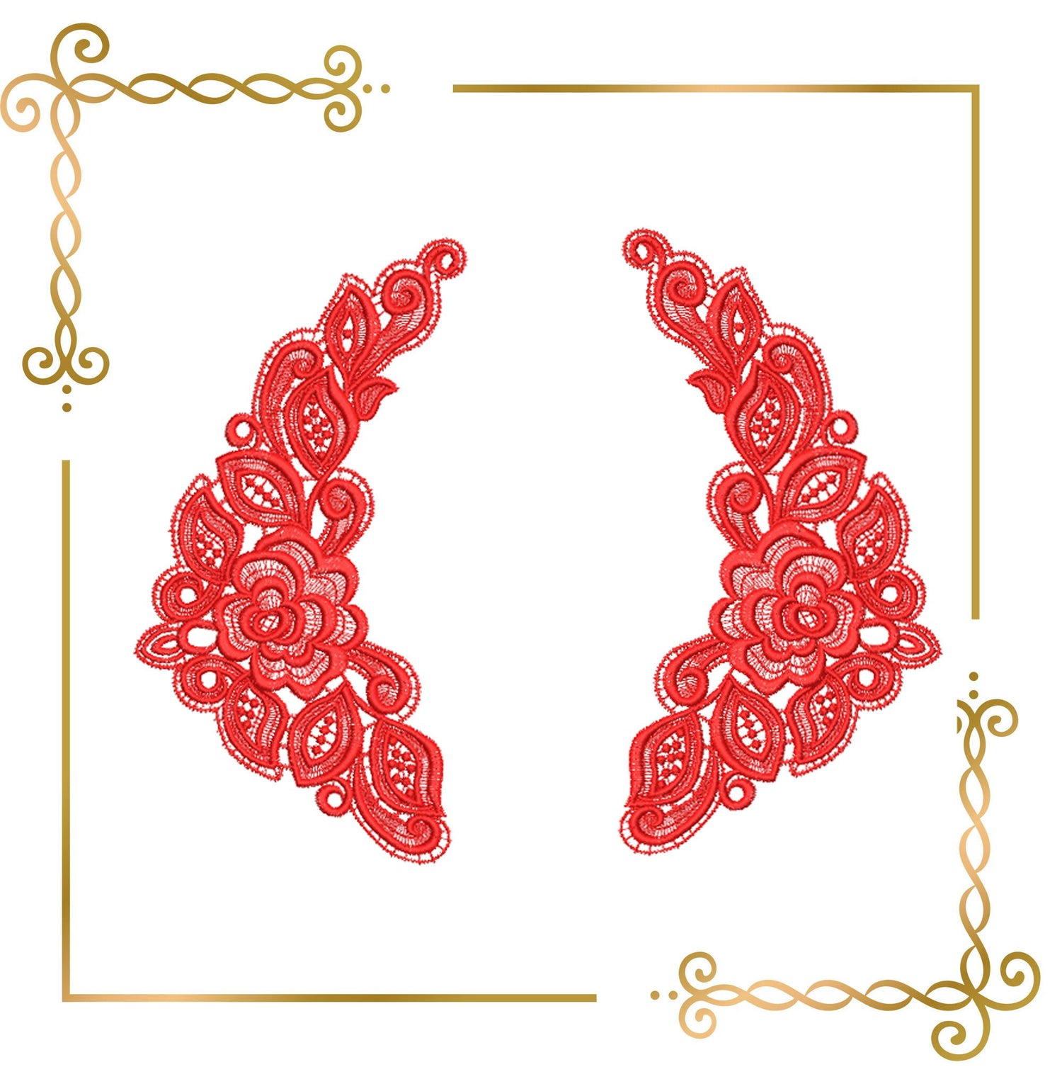 Lace and decorations Embroidery Design Belgium Lace Collar – Digital Machine Embroidery File – Floral Pattern for Instant Download