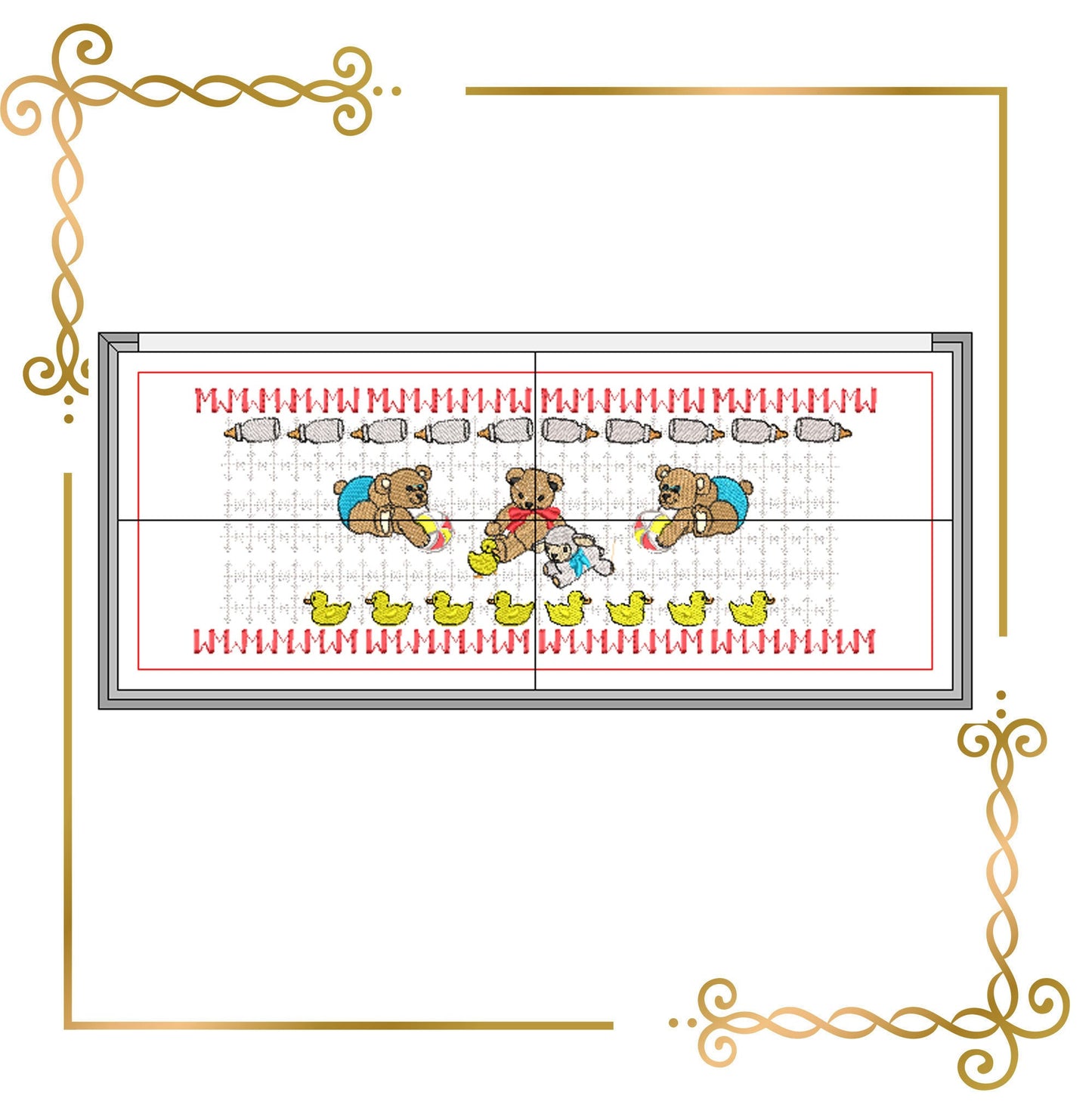 Smocking plate embroidery design bear cubs  and toys  Design Plate for dress machine embroidery design  to the direct download.