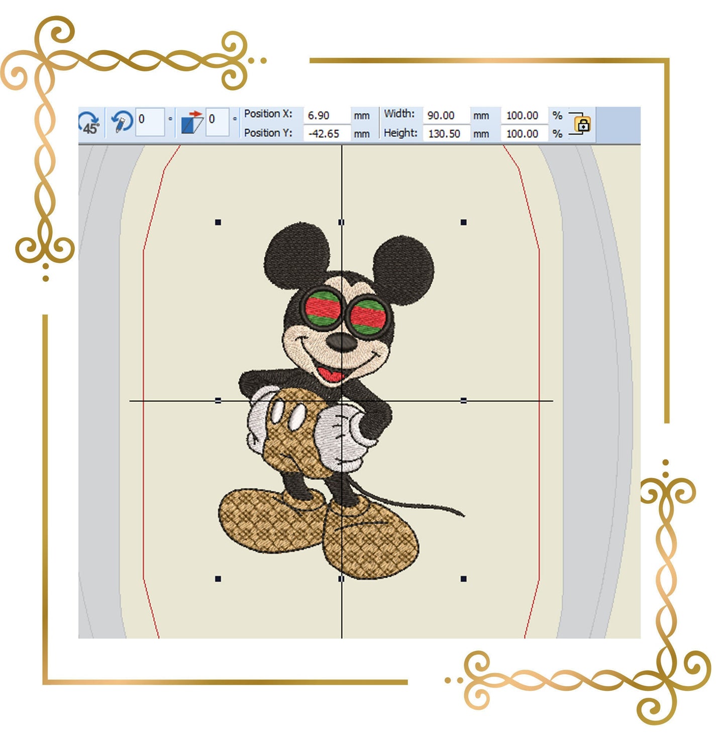 Mouse wearing glasses  and also patch  Fantasy parody embroidery design to the direct download.