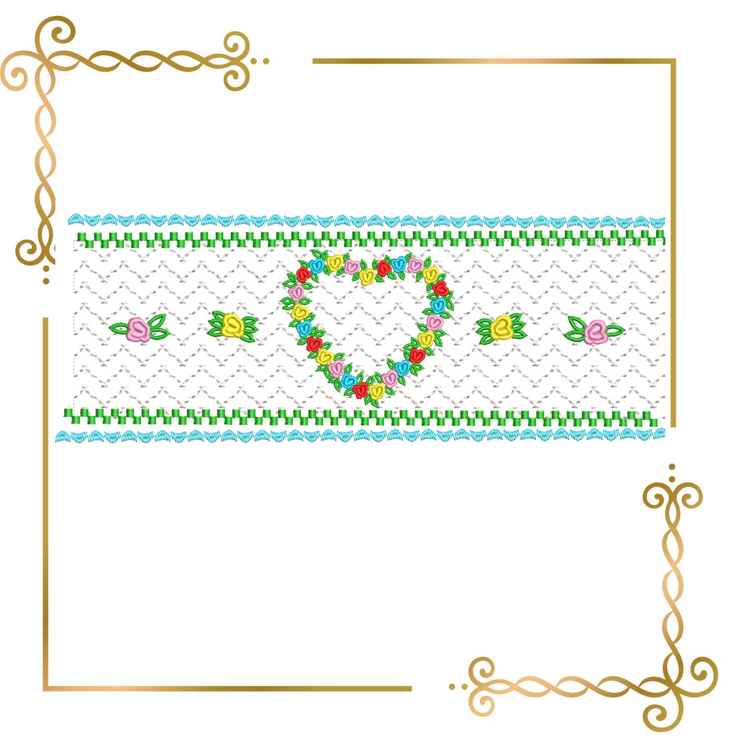 Smocking plate embroidery design   Flower Heart for dress machine embroidery design  to the direct download.