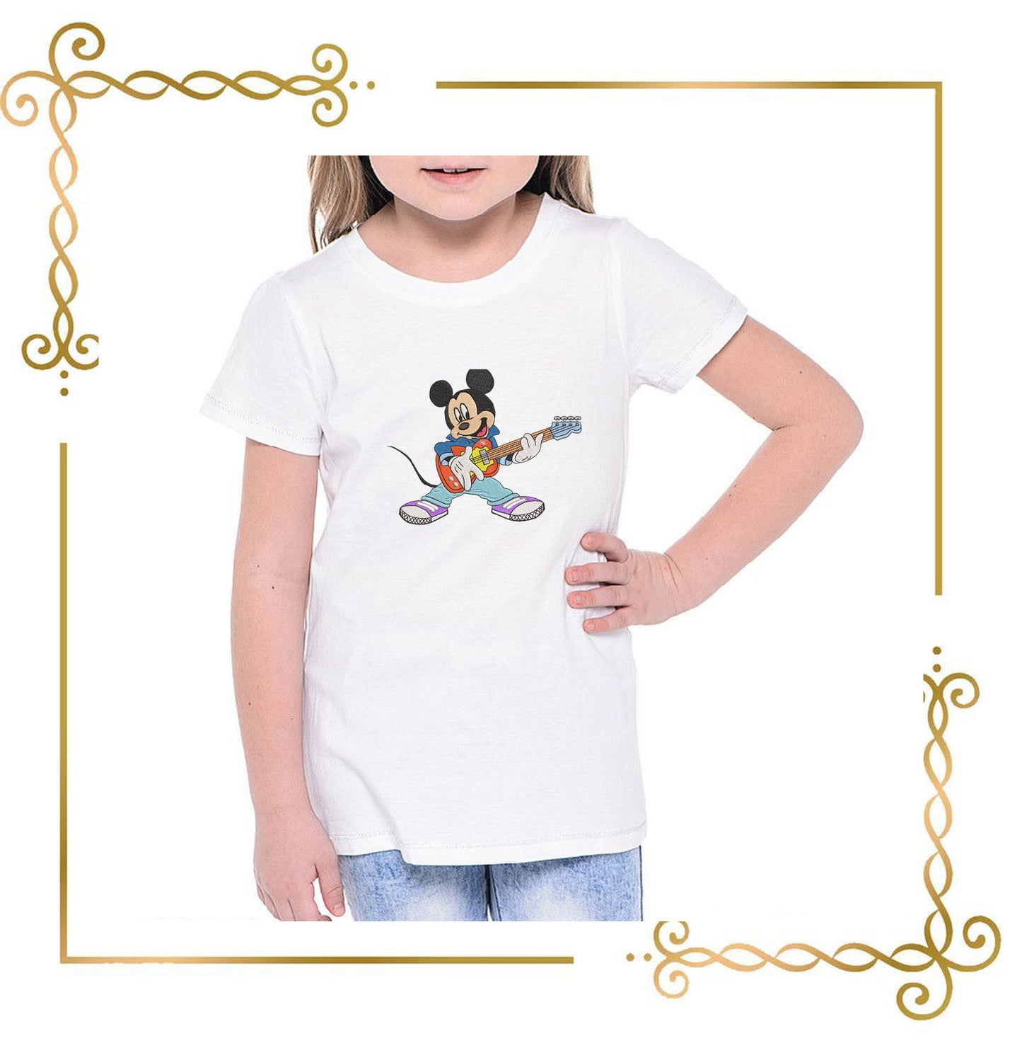 Mouse  plays guitar like Elvis Presley  Mickey Fantasy parody embroidery design