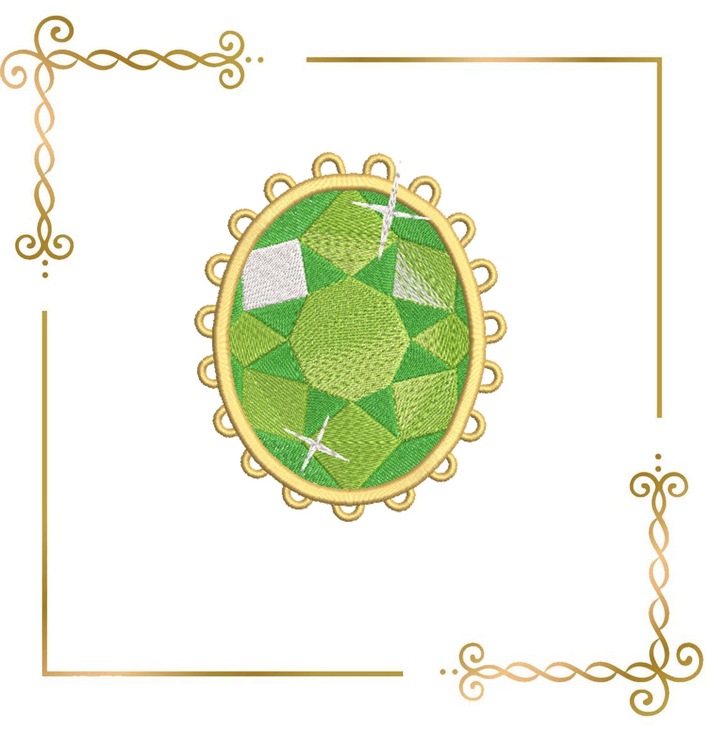 Bijoux Princesse Broche Emeraude 2 Tailles Bijoux Motifs de broderie à télécharger directement.