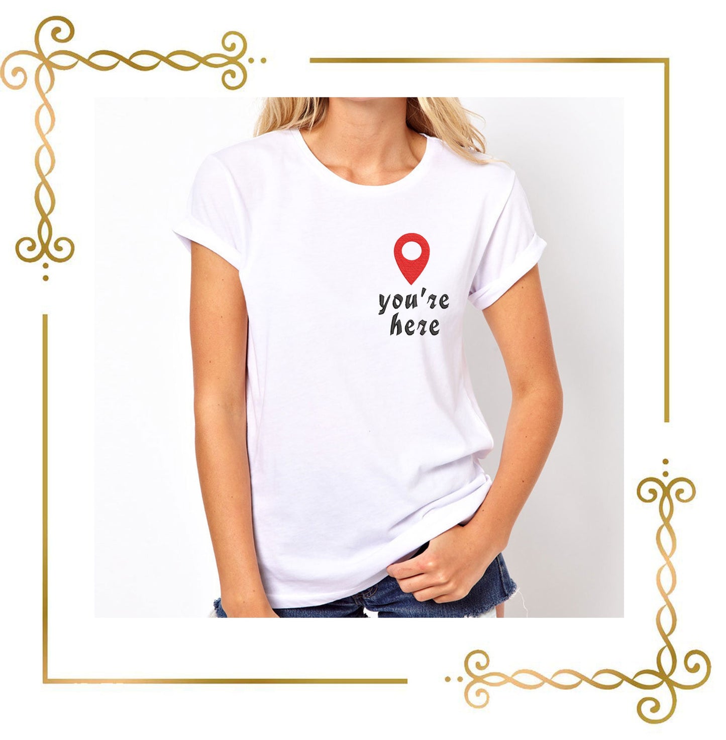 Gift design T-shirt lettering you are here embroidery design to the direct download.