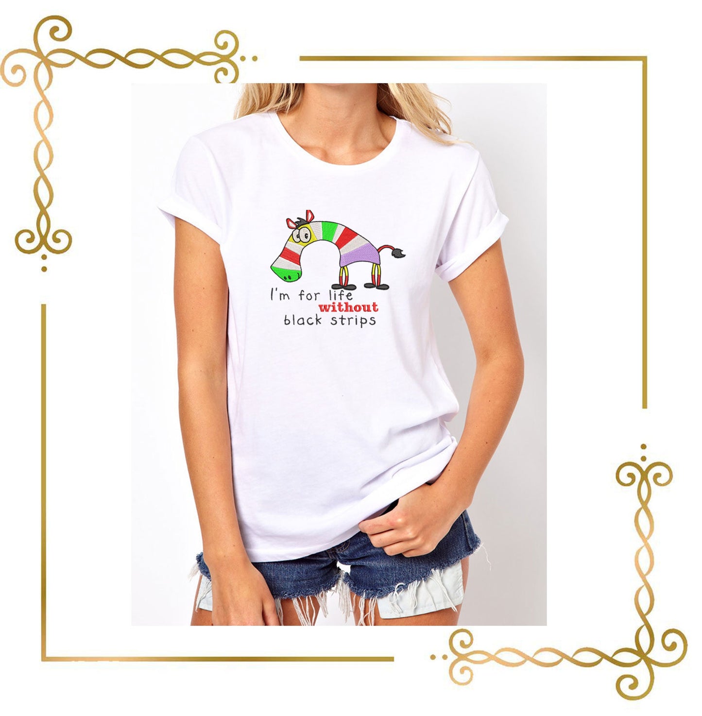 Gift design T-shirt lettering Colorful zebra embroidery design to the direct download.