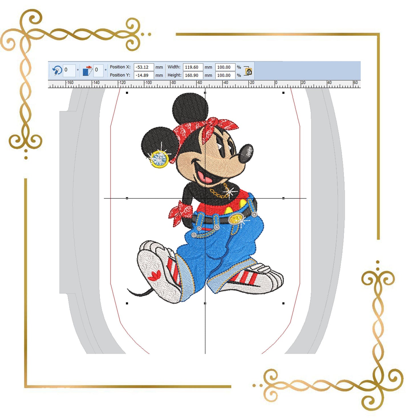 Mouse with an earring in sneakers Mickey Fantasy parody embroidery design to the direct download.