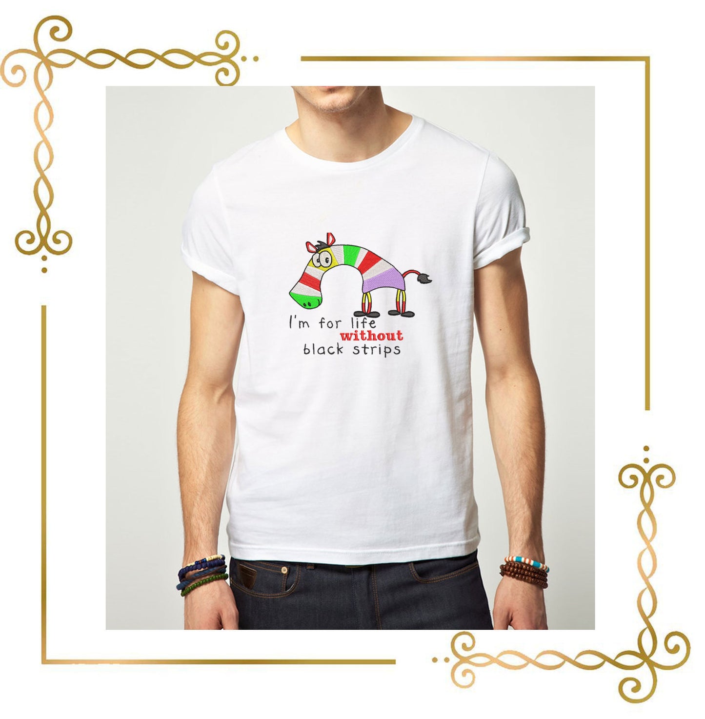 Gift design T-shirt lettering Colorful zebra embroidery design to the direct download.