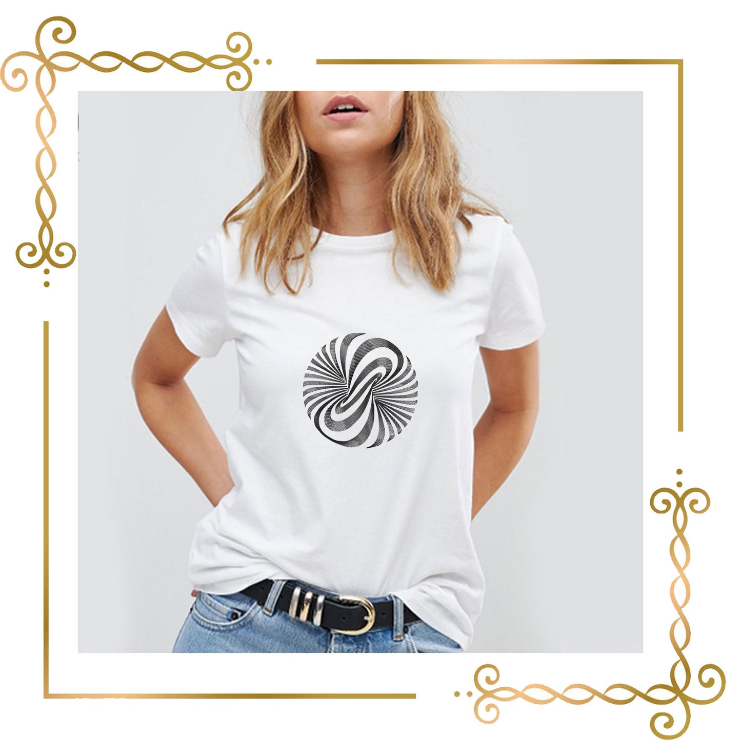 T-Shirt Dreidimensionales Figurenstickmuster für T-Shirt 2 Größen zum direkten Download.
