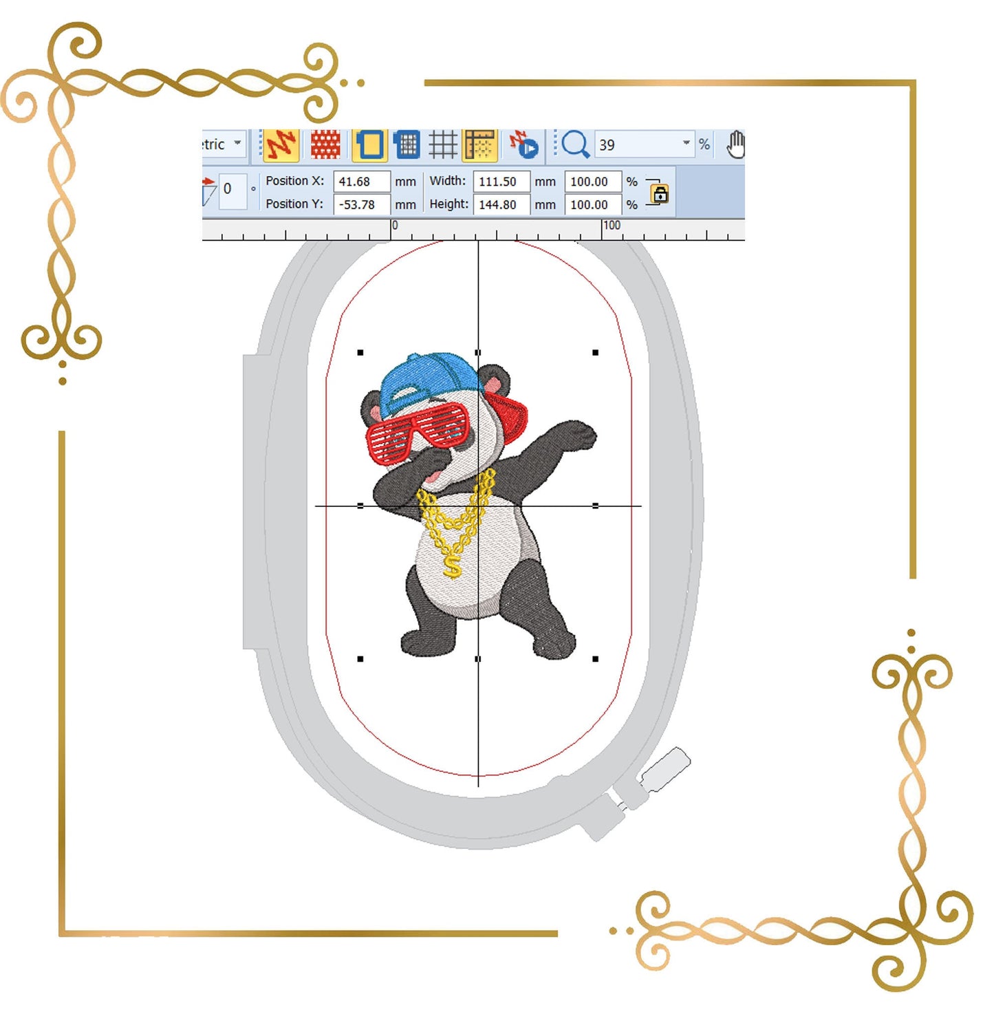 Zeichentrickfiguren Panda Rapper Stickmuster zum direkten Download Geschenk für Kind