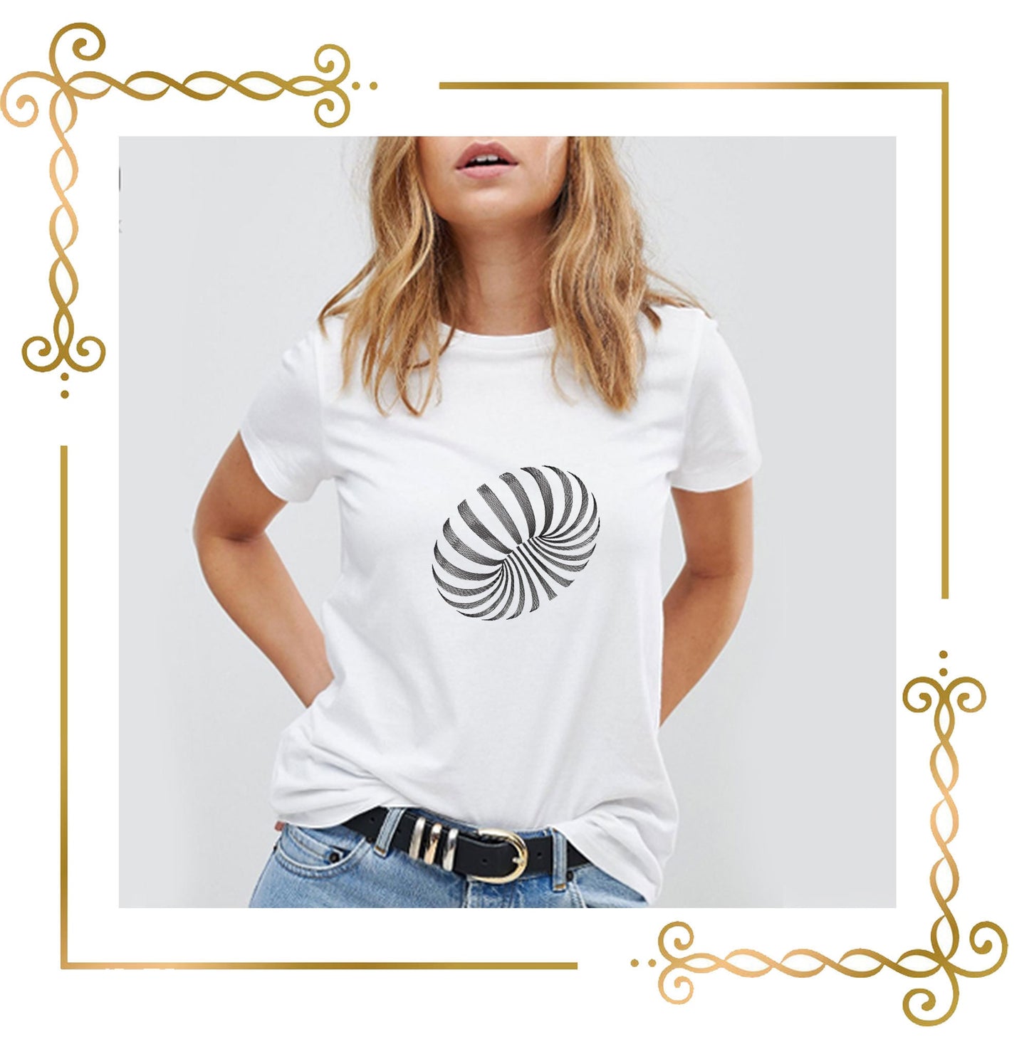 T-Shirt Dreidimensionales ovales Stickmuster für 2 Größen zum direkten Download.