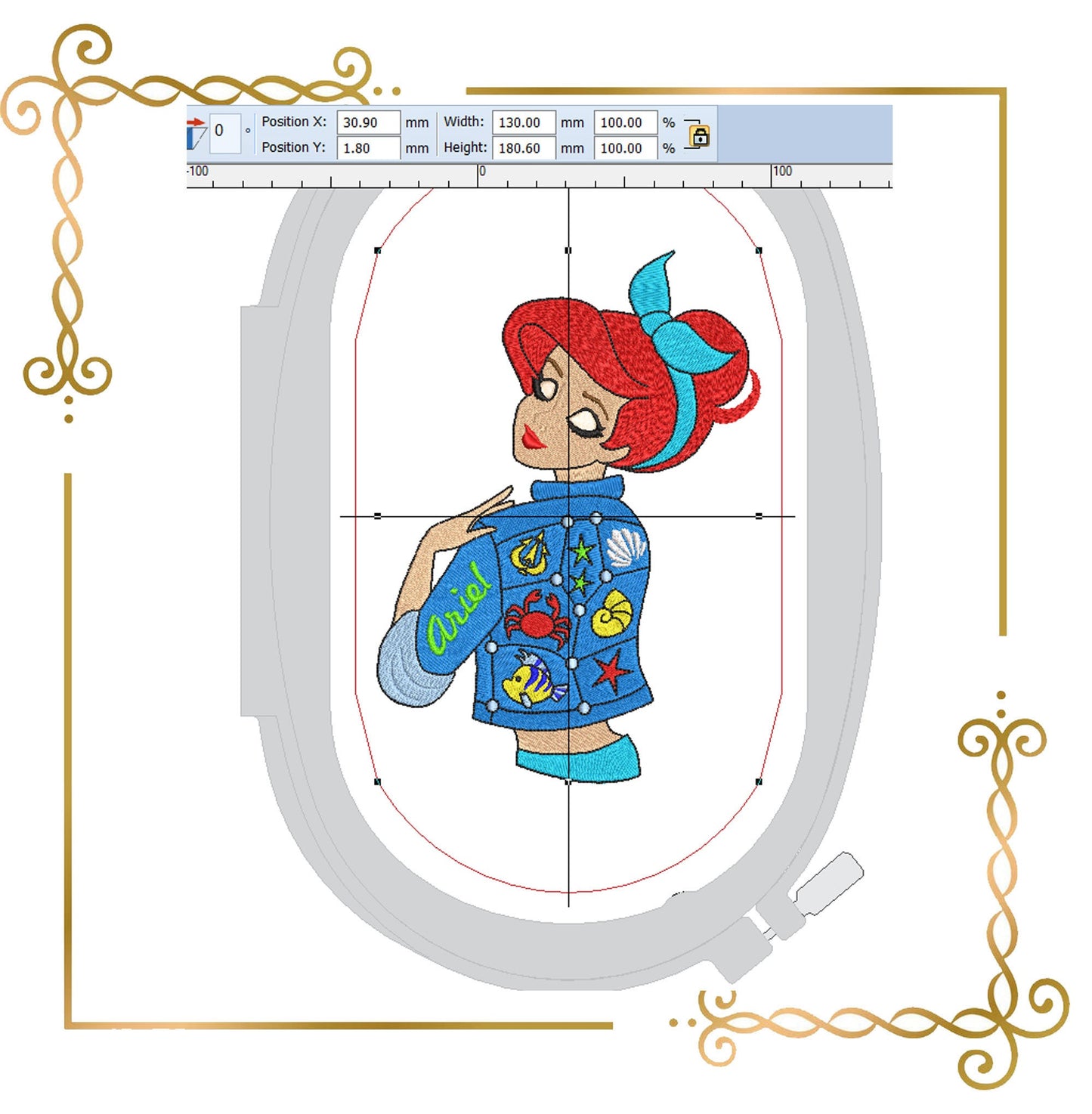 Princess  Ariel Modern denim jacket Disney character machine embroidery design