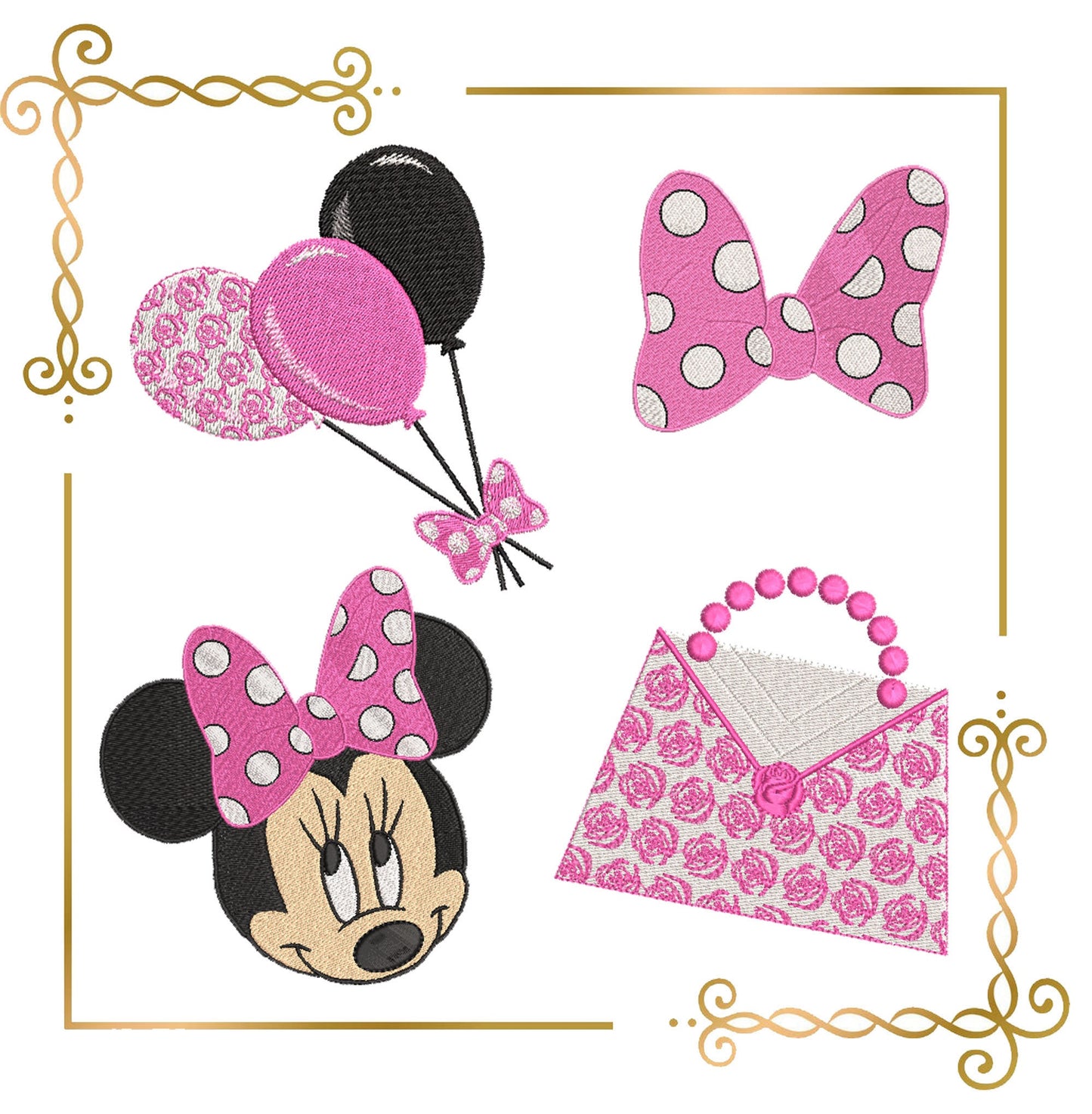 Minnie Mouse head bag balloons bow accessories embroidery design