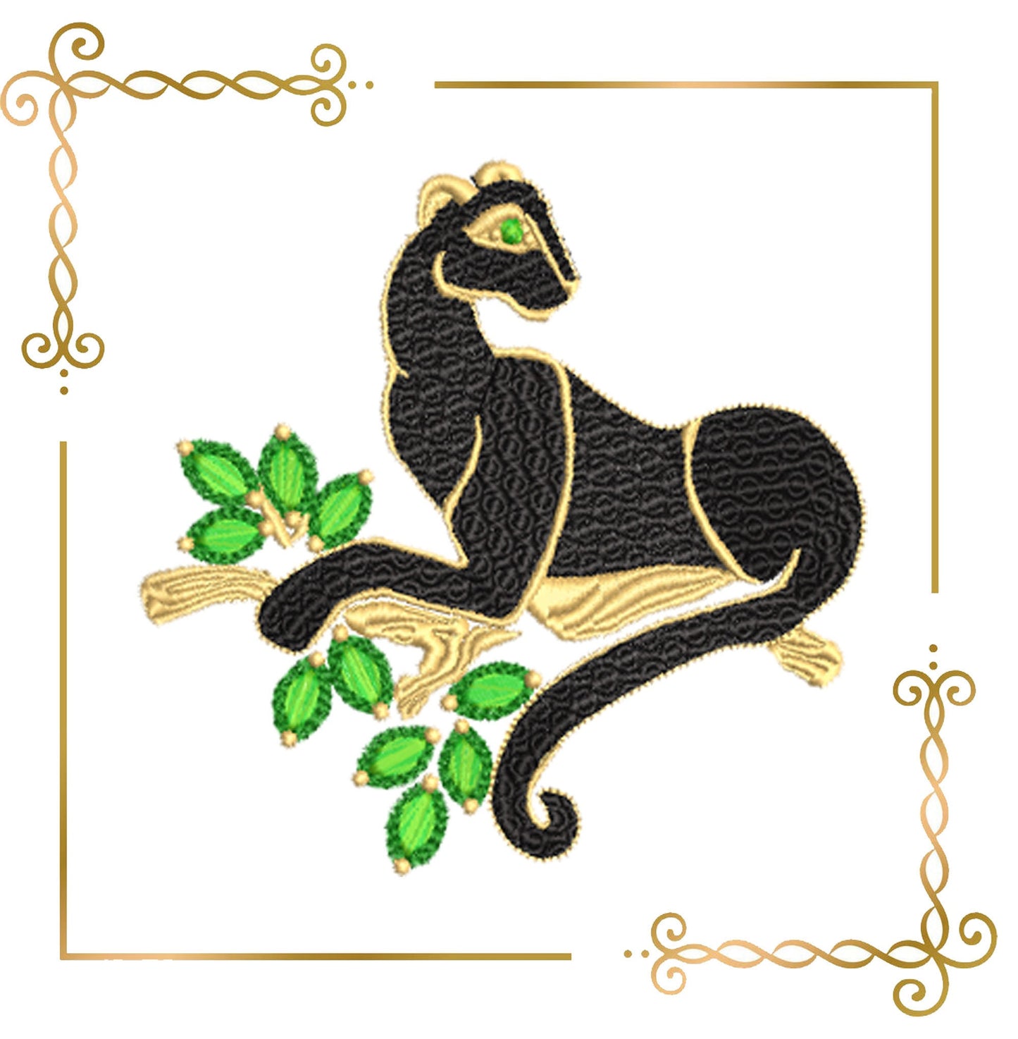 Schmuck Panther Brosche mit Smaragden Brosche Schmuck Stickmuster zum direkten Download.