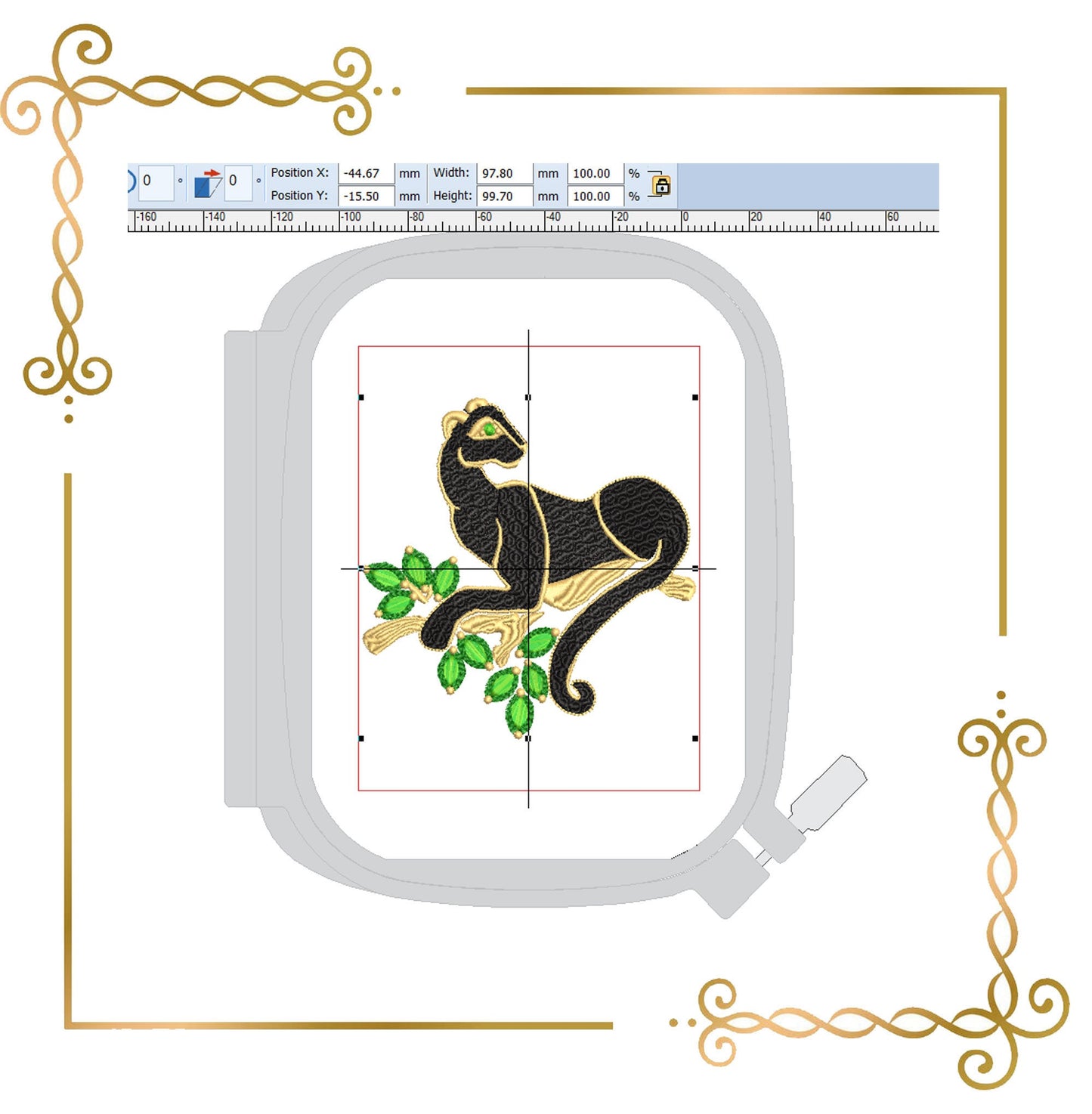 Schmuck Panther Brosche mit Smaragden Brosche Schmuck Stickmuster zum direkten Download.