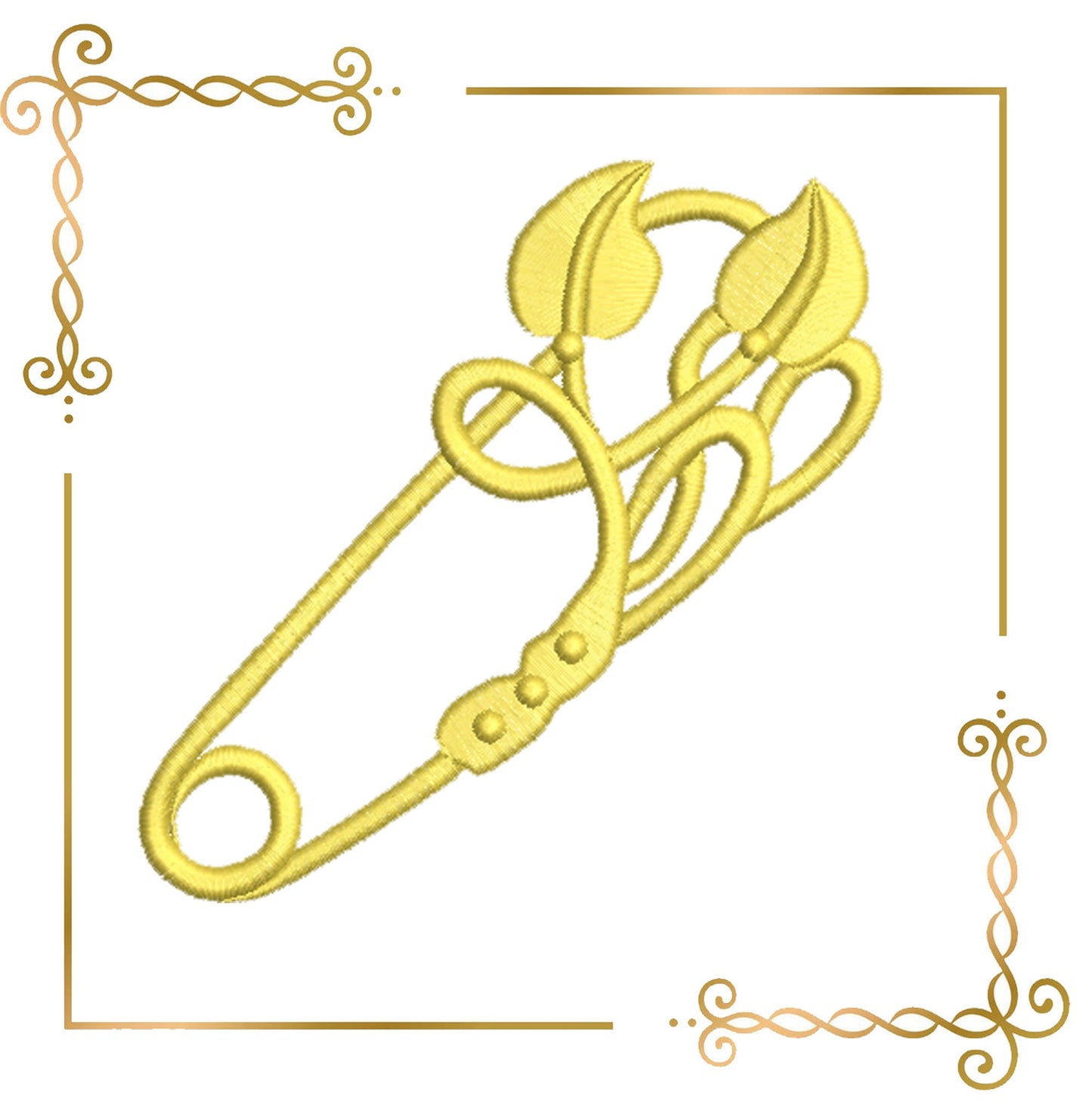 Schmucknadel Brosche gold silber 2 Größen Stickmuster zum direkten Download.