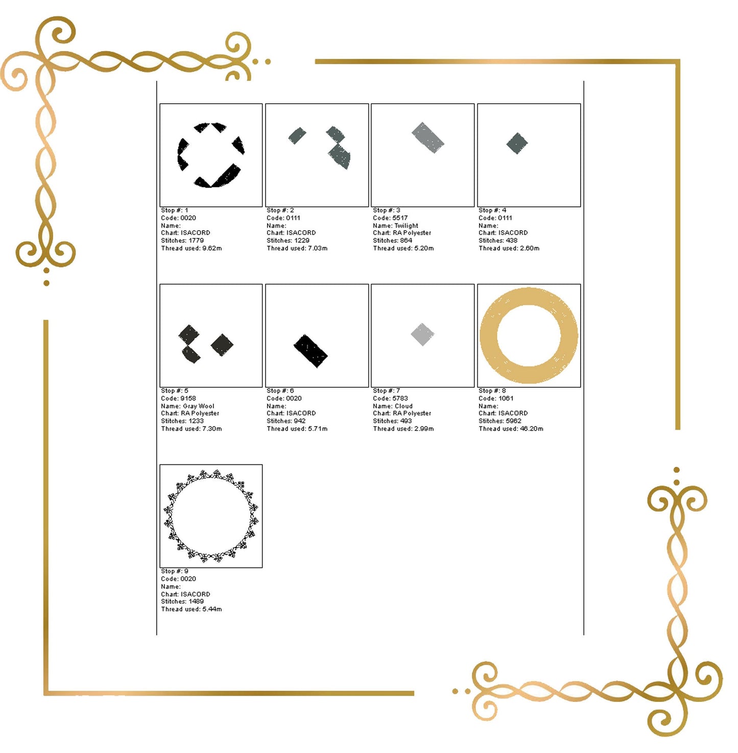 Schmuckbrosche Achat Schwarz Gold 2 Größen Stickmuster zum direkten Download.