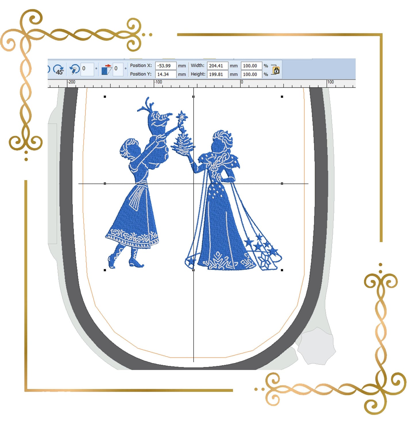Gift design Princess Elsa Princess Anna, Olaf, shadow, Winter Frozen Tattered, Disney character, magic, fairy tale, Embroidery machine design to the direct download