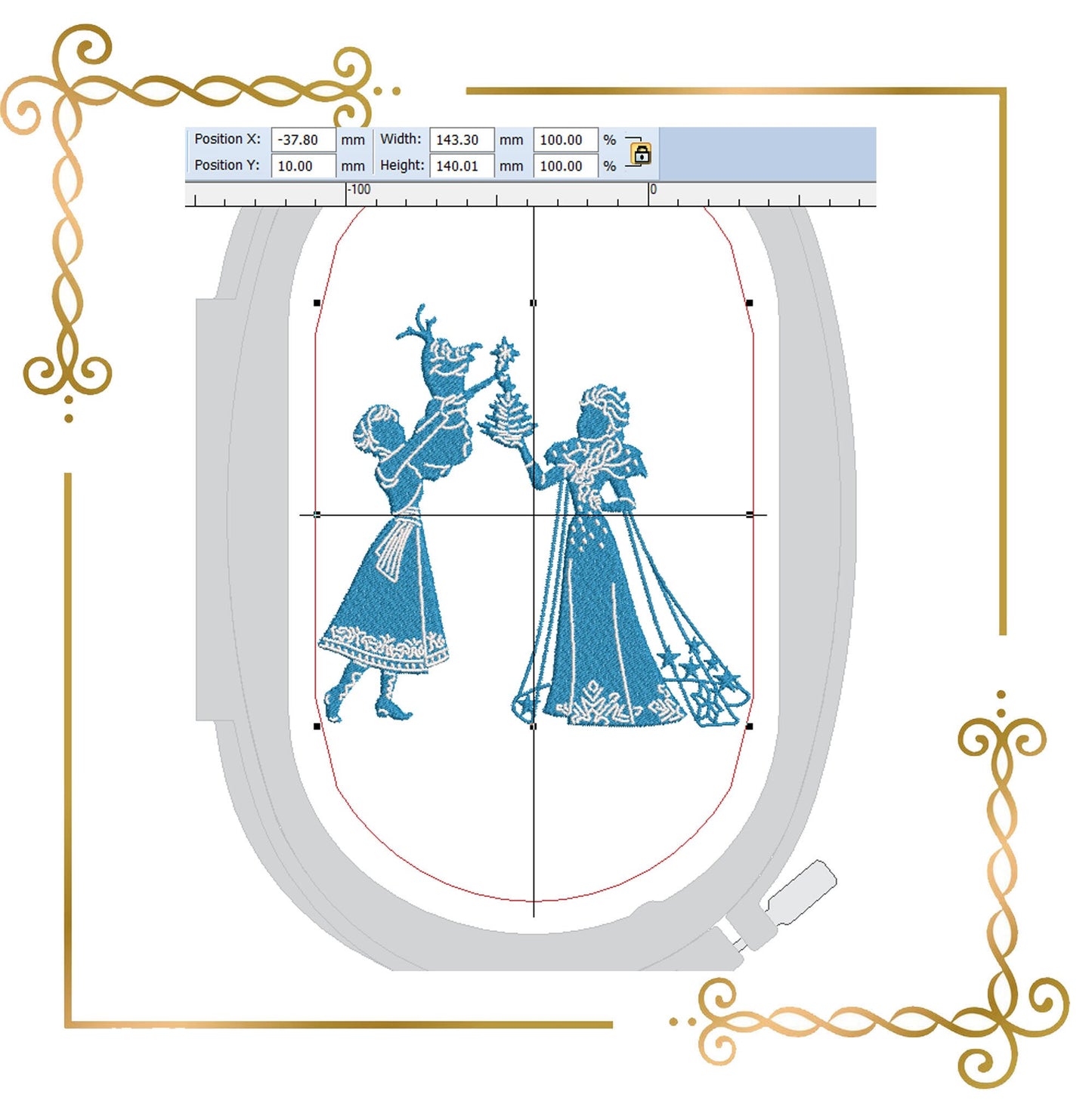 Prinzessin Elsa, Prinzessin Anna, Olaf, Schatten, Winter Frozen Tattered, Disney Figur, Magie, Märchen, Stickmaschinendesign zum direkten Download