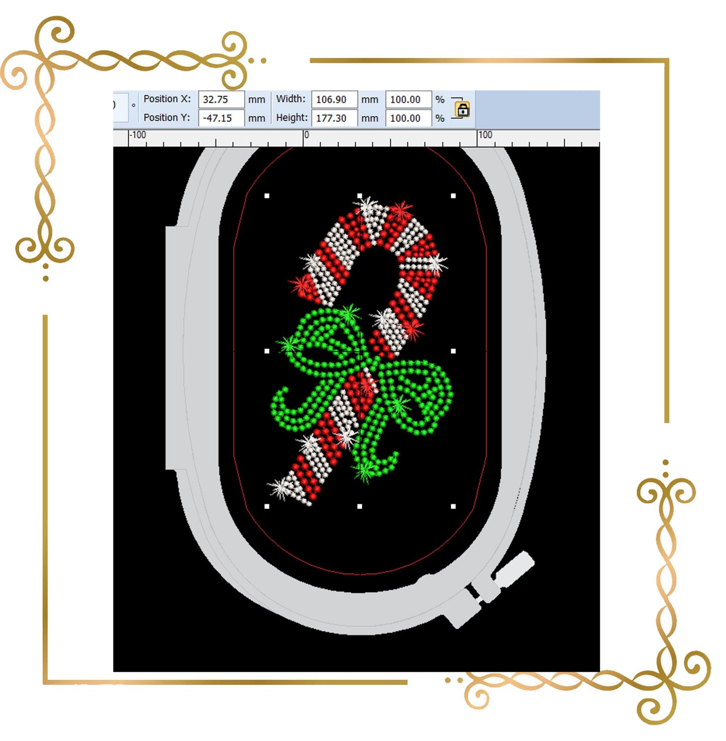 Weihnachten CANDY CANE Perlstickerei Design Stickmuster
