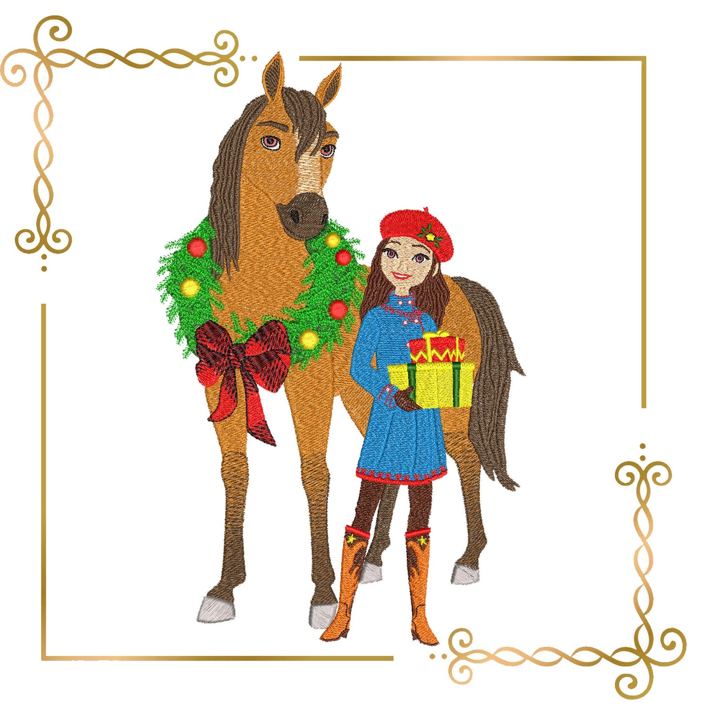 Gift design Spirit and Lucky Winter Christmas gifts character Embroidery machine design to the direct download