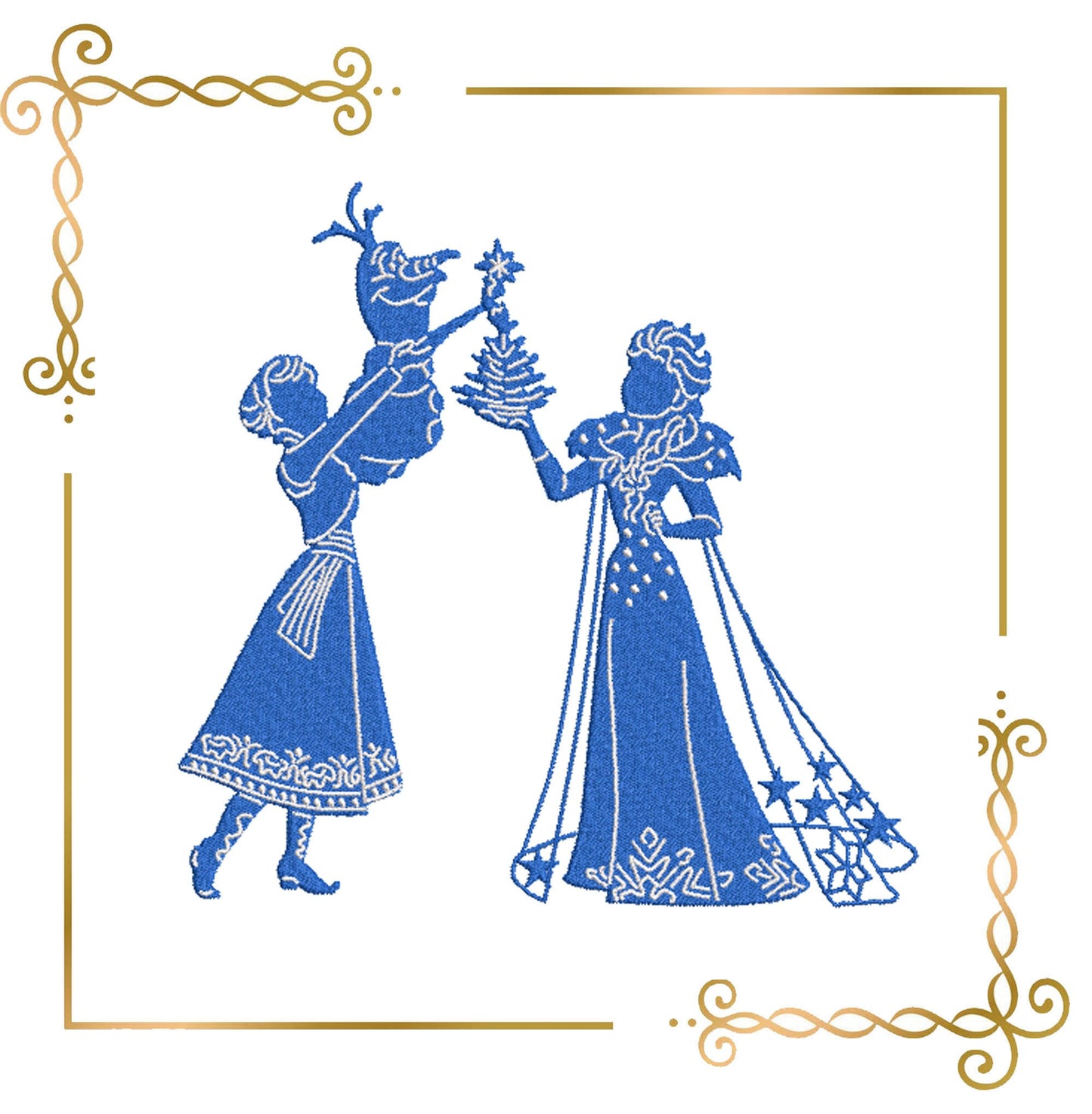 Gift design Princess Elsa Princess Anna, Olaf, shadow, Winter Frozen Tattered, Disney character, magic, fairy tale, Embroidery machine design to the direct download