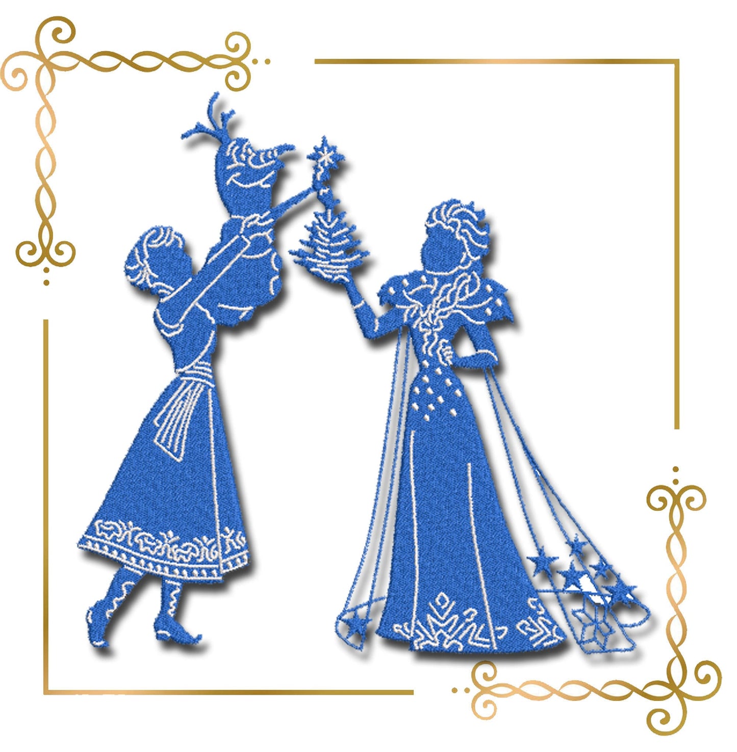Gift design Princess Elsa Princess Anna, Olaf, shadow, Winter Frozen Tattered, Disney character, magic, fairy tale, Embroidery machine design to the direct download