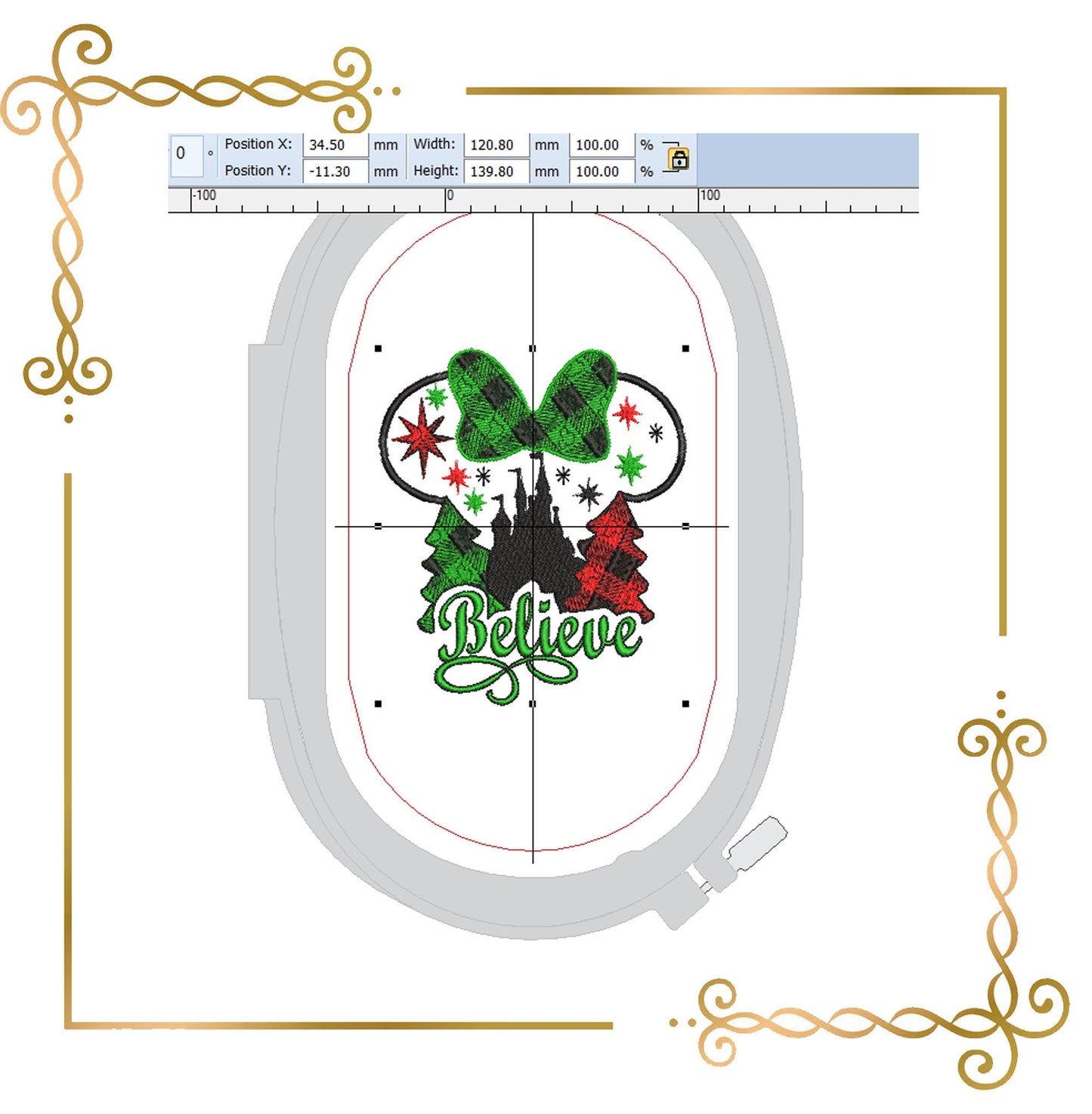 Mouse Christmas Believe Christmas Tree and Castle embroidery design to the direct download