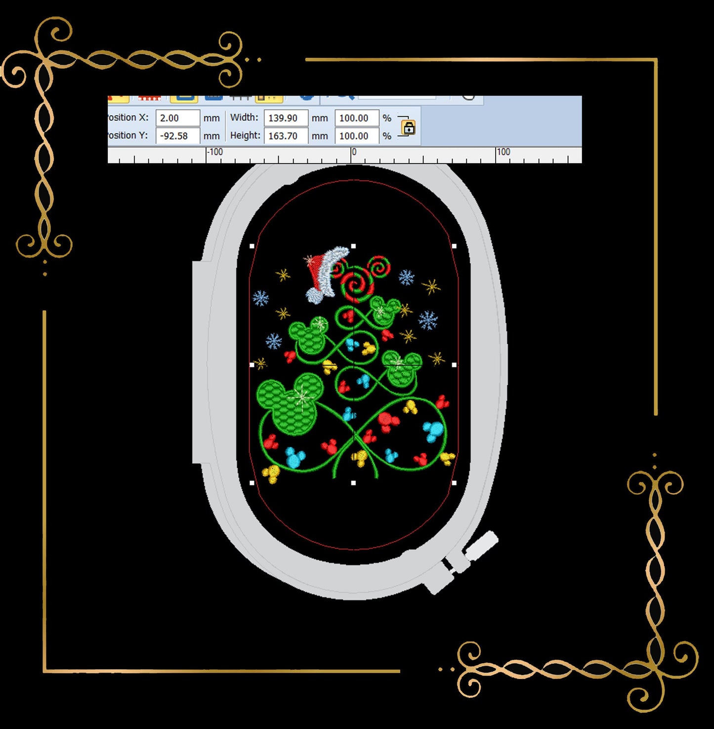 Weihnachtsmaus Weihnachtsbaum und Schloss 2 Größen Stickmuster zum direkten Download