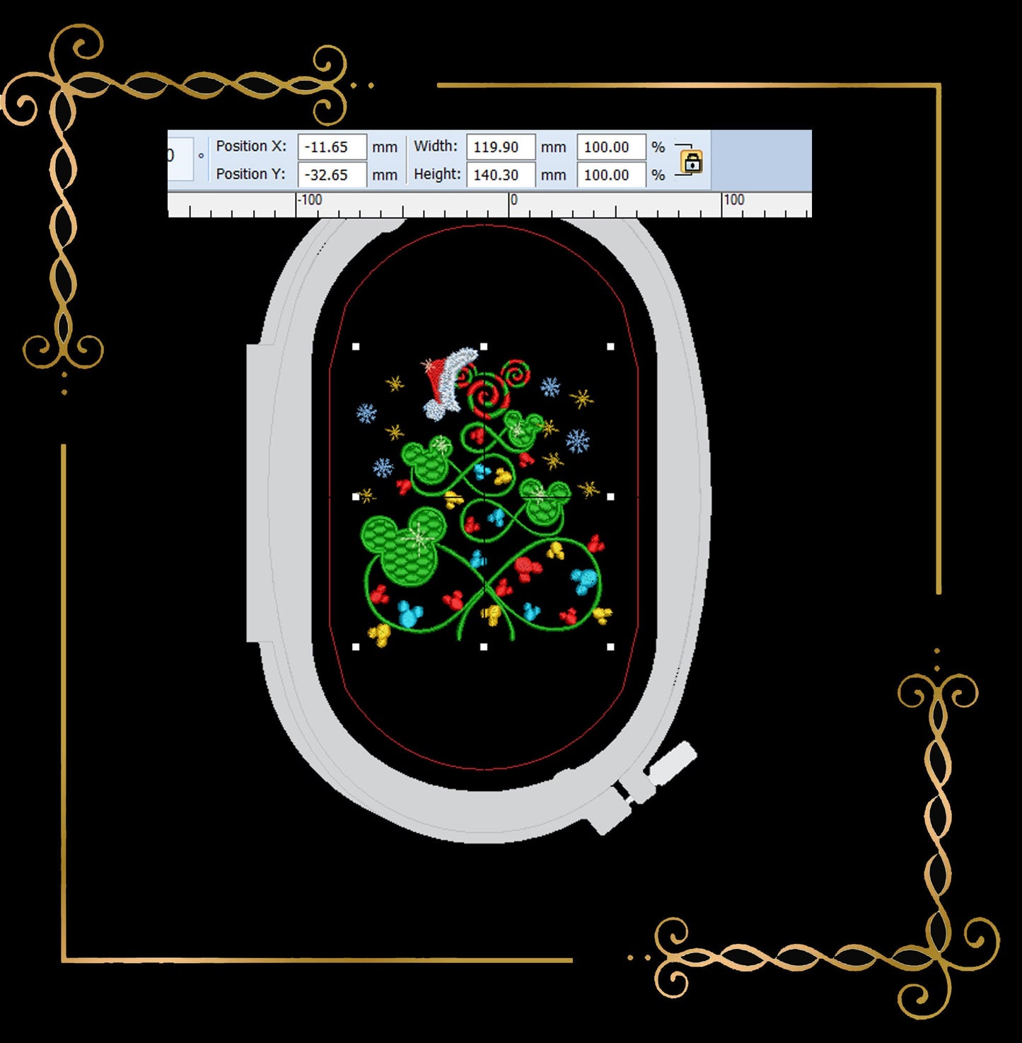 Weihnachtsmaus Weihnachtsbaum und Schloss 2 Größen Stickmuster zum direkten Download