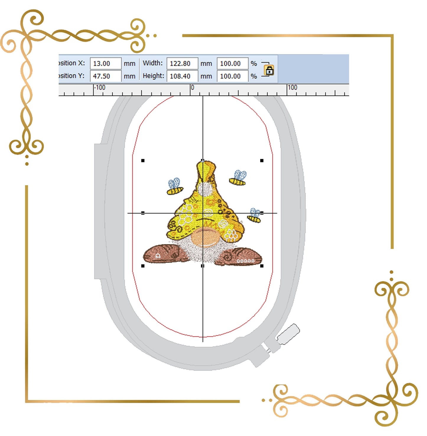 Gnom Honig, Biene, Honigbiene, niedliche Charaktere Stickmuster Sofort-Download