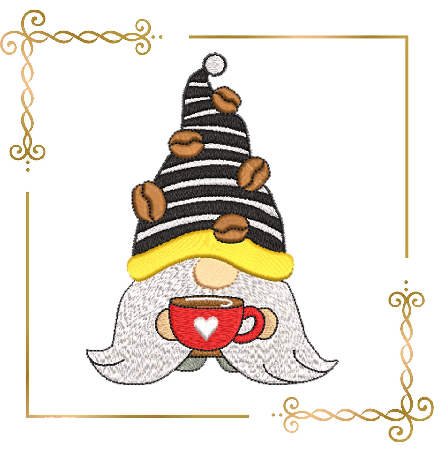 Wichtel, Kaffeezwerg, Kaffee, niedliche Charaktere Stickmuster Sofort-Download