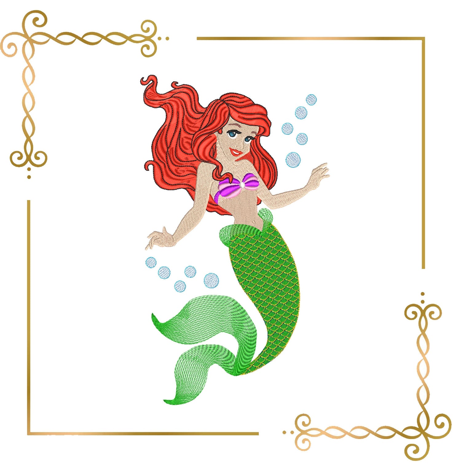 Princess Ariel mermaid  Disney character machine embroidery design