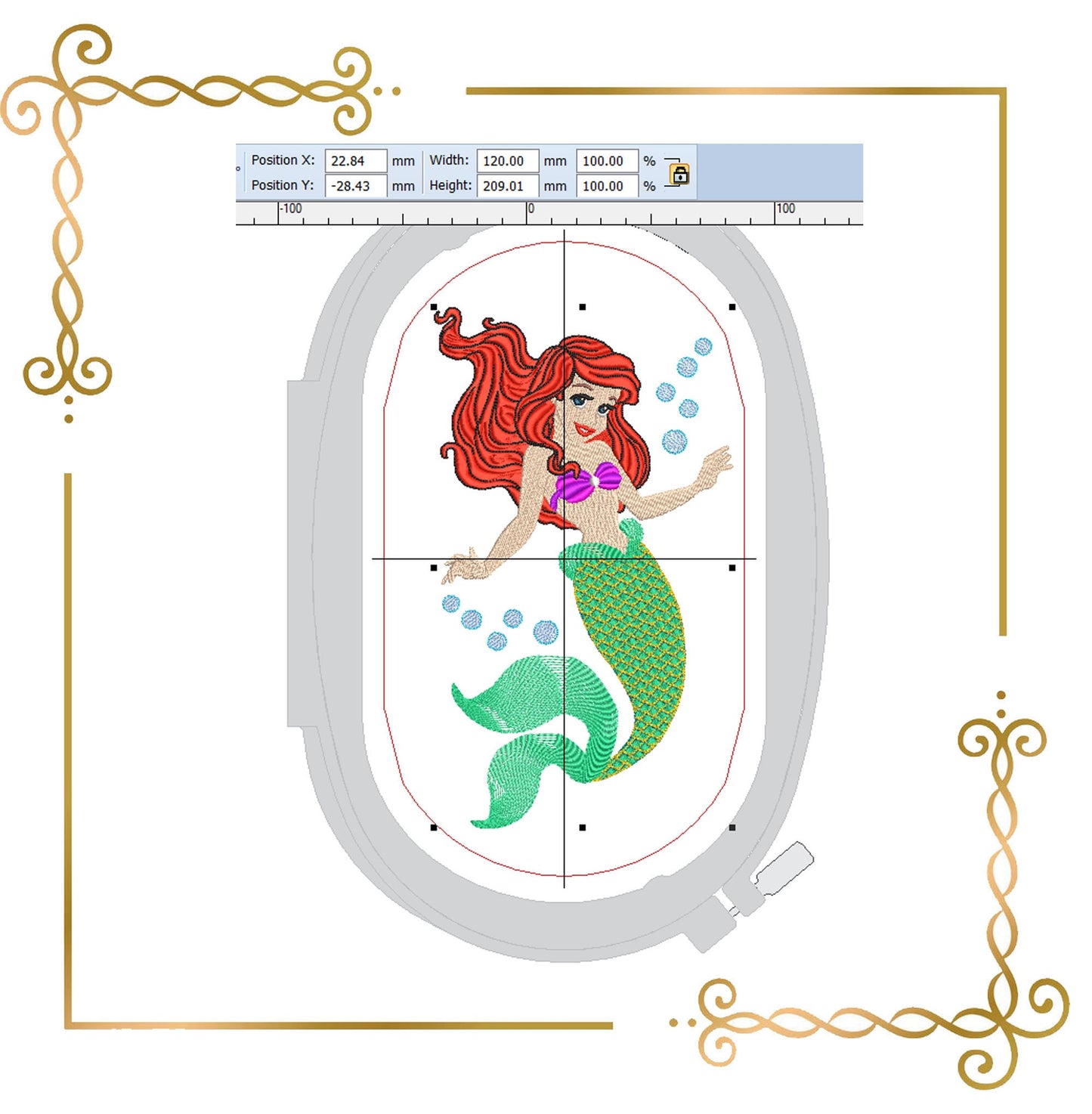 Princess Ariel mermaid  Disney character machine embroidery design