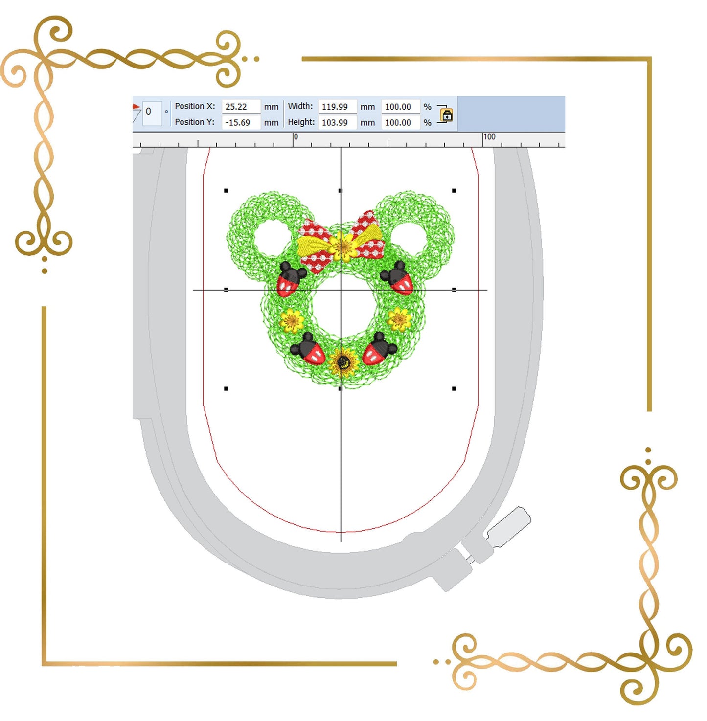 Easter Minnie Mouse Head Wreath machine embroidery design
