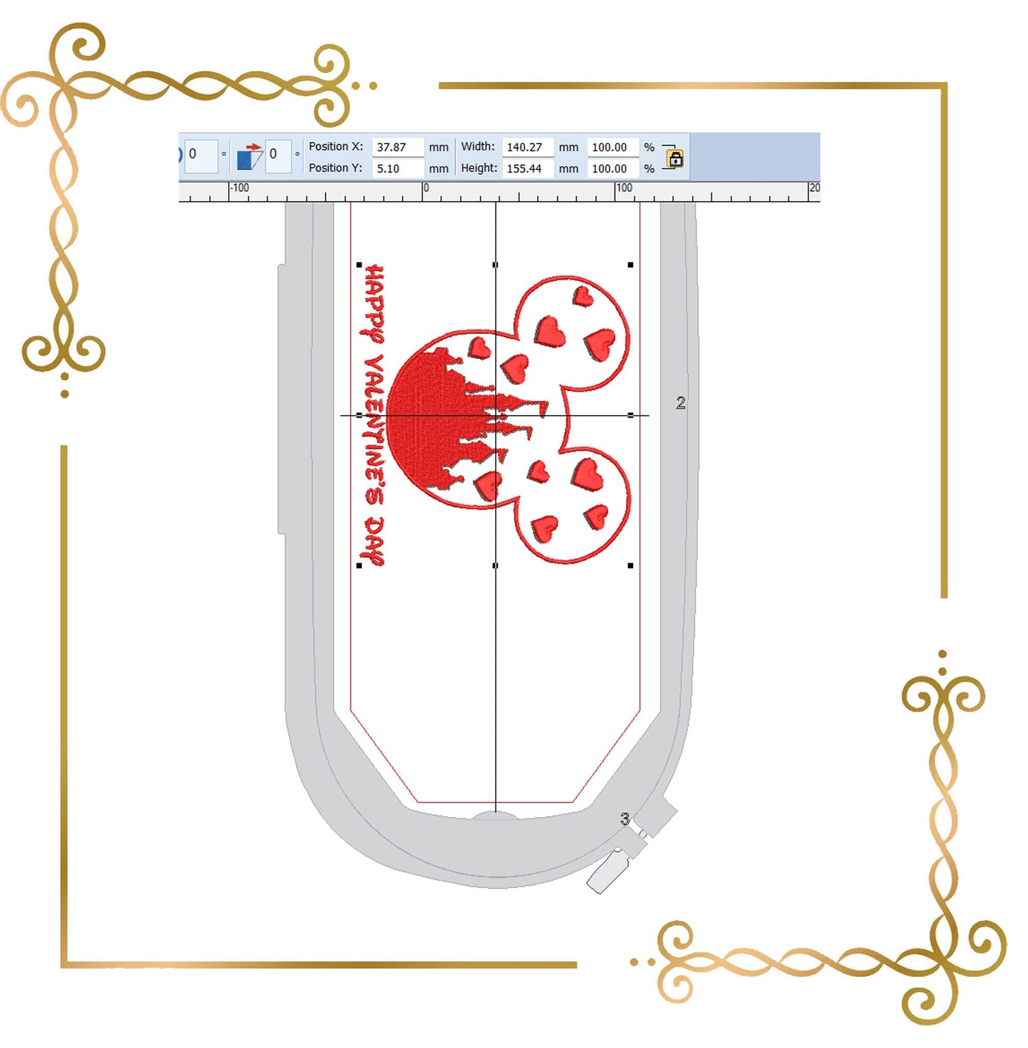 Free Design Valentines day - mickey mouse head love machine embroidery design