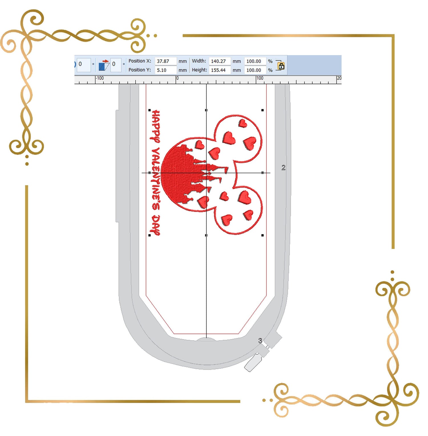 Free Design Valentines day - mickey mouse head love machine embroidery design