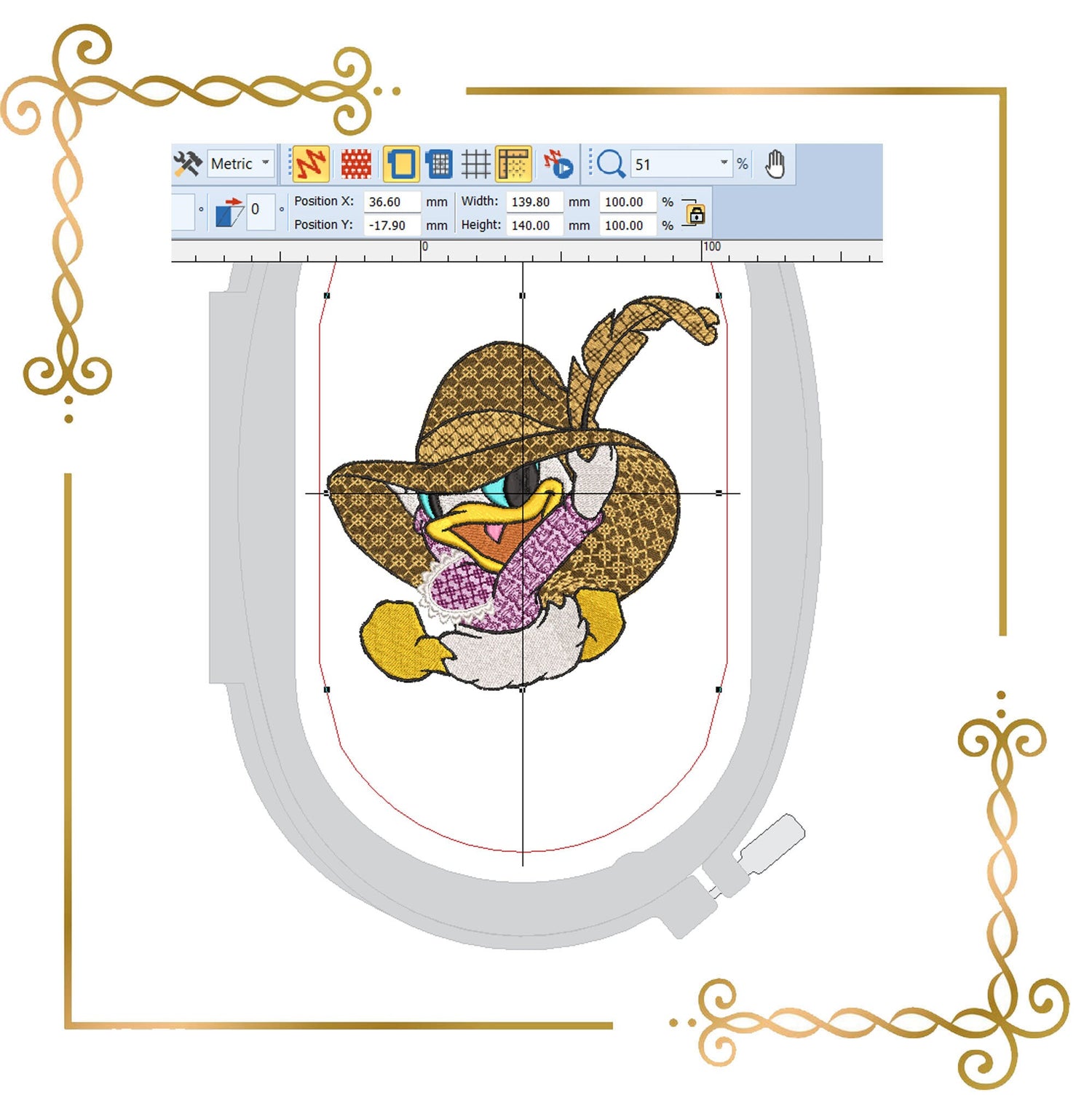 Cartoon Characters Donald duckling hat Fashionable Disney Gucci  digital machine embroidery design