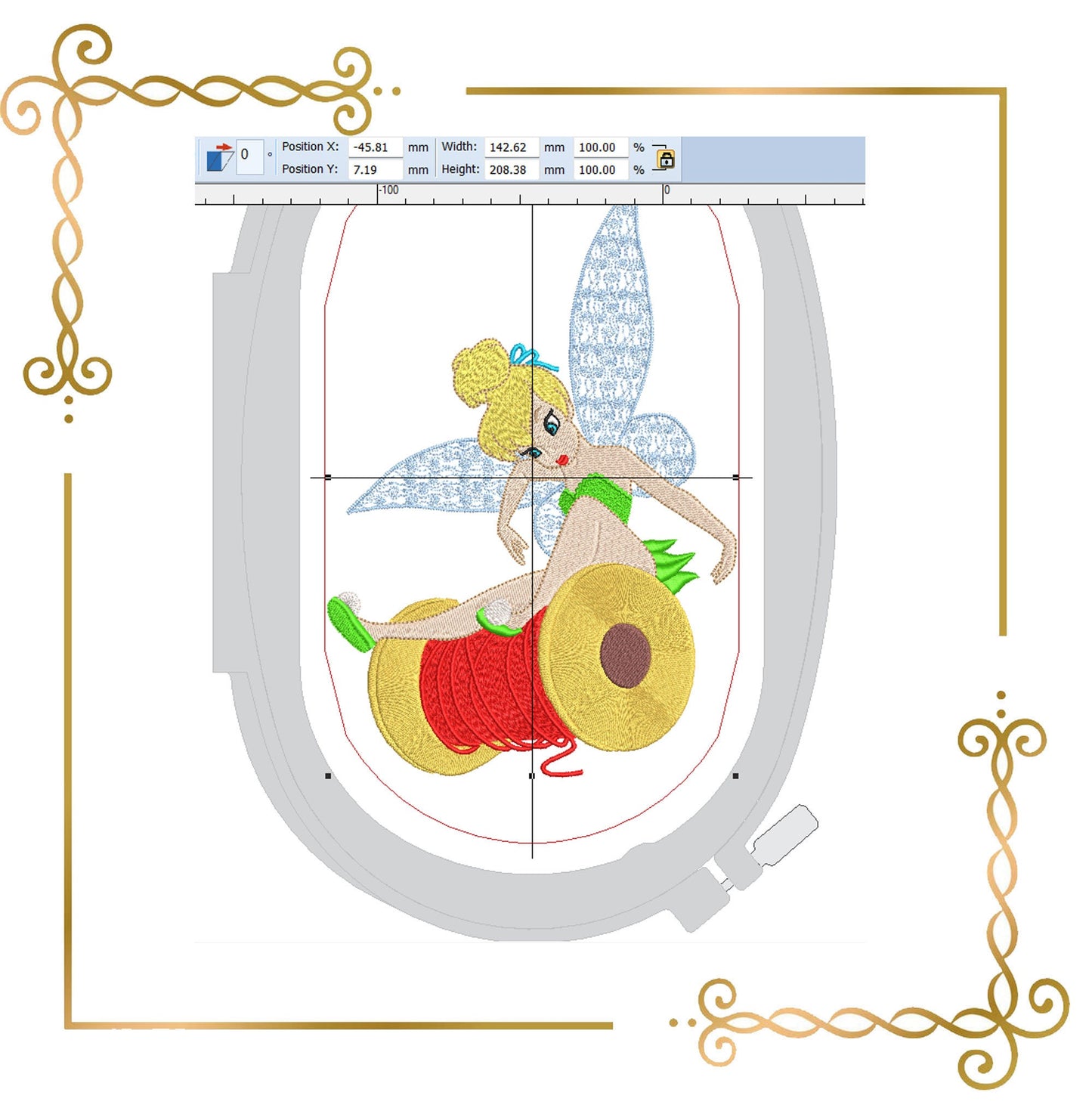 Princess Tinker Bell Fabulous Fairy Disney spool of thread - machine embroidery design