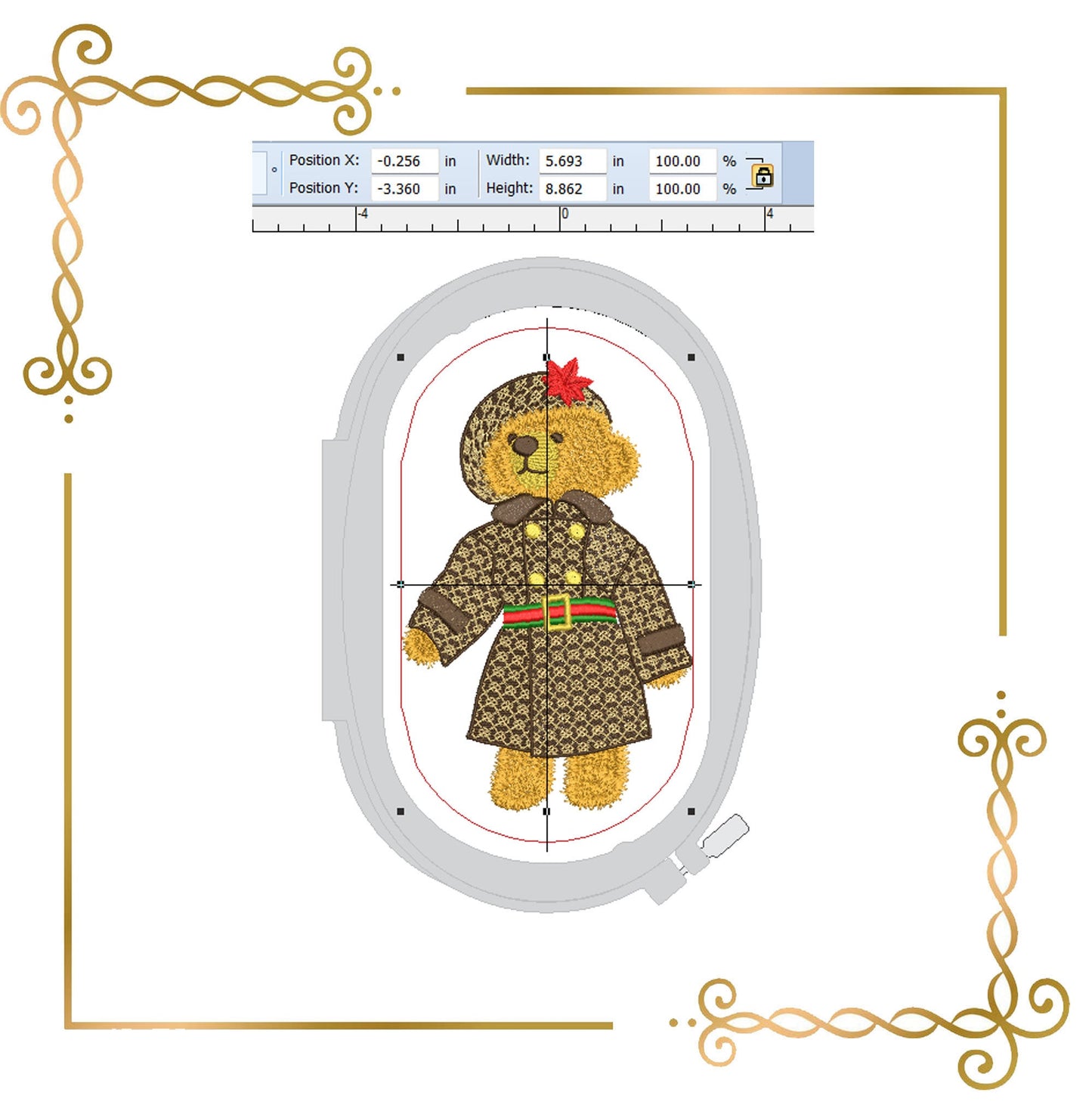 Teddy Bear Super Fashion Gucci dress girl cartoon character  embroidery design