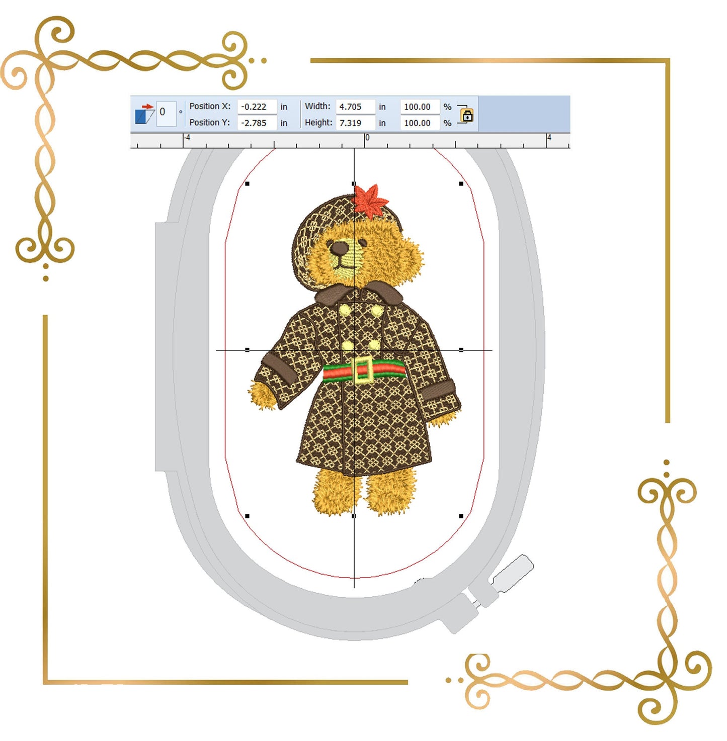Teddy Bear Super Fashion Gucci dress girl cartoon character  embroidery design