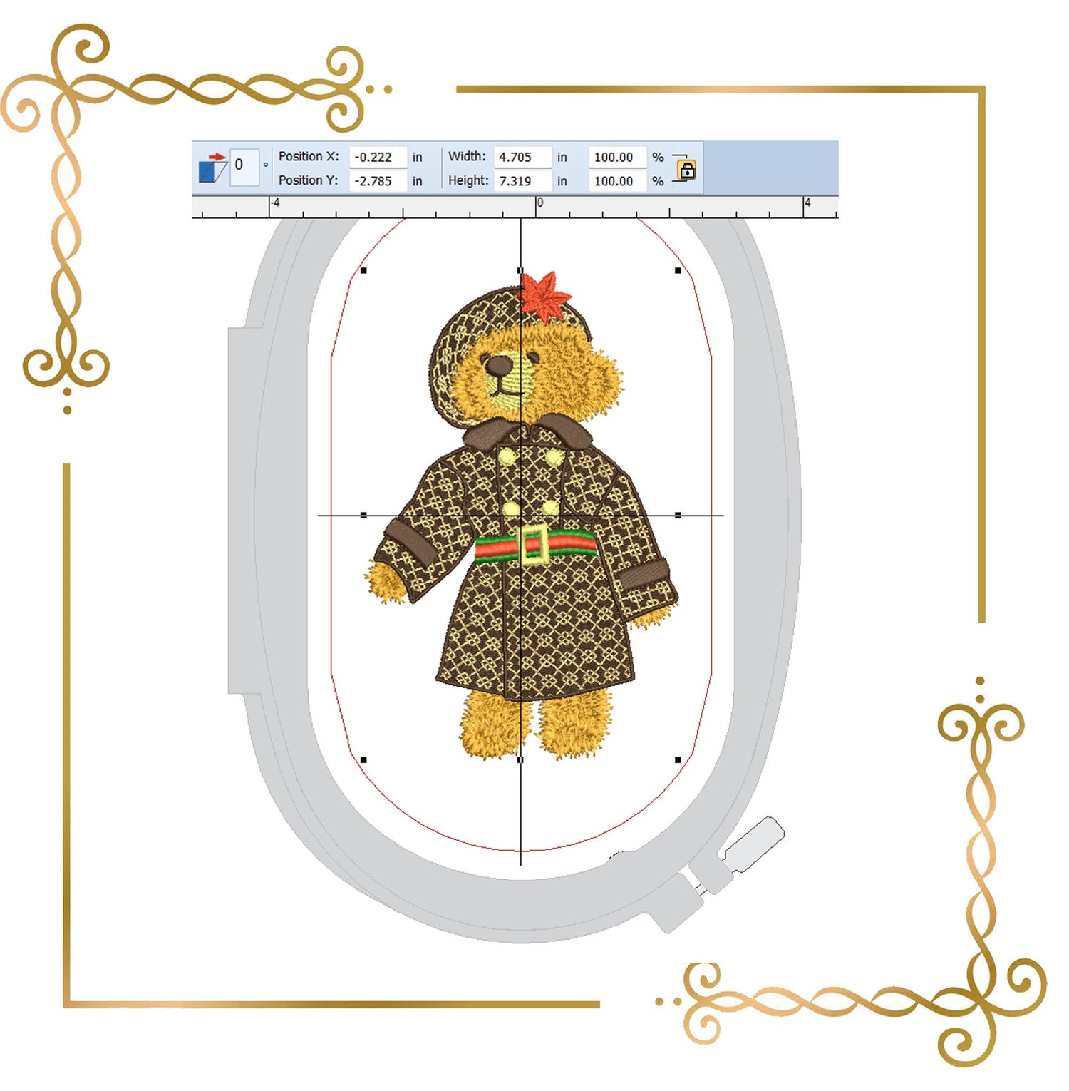 Teddy Bear Super Fashion Gucci dress girl cartoon character  embroidery design