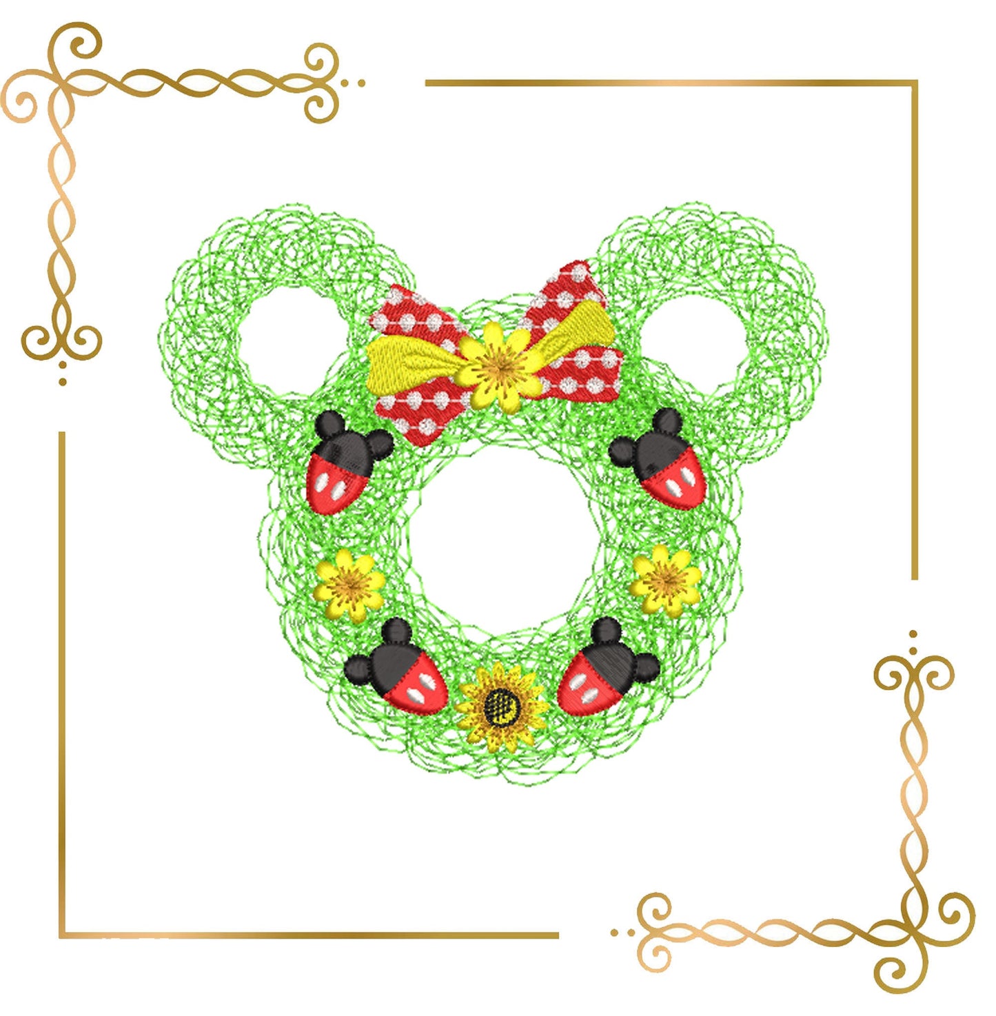 Easter Minnie Mouse Head Wreath machine embroidery design