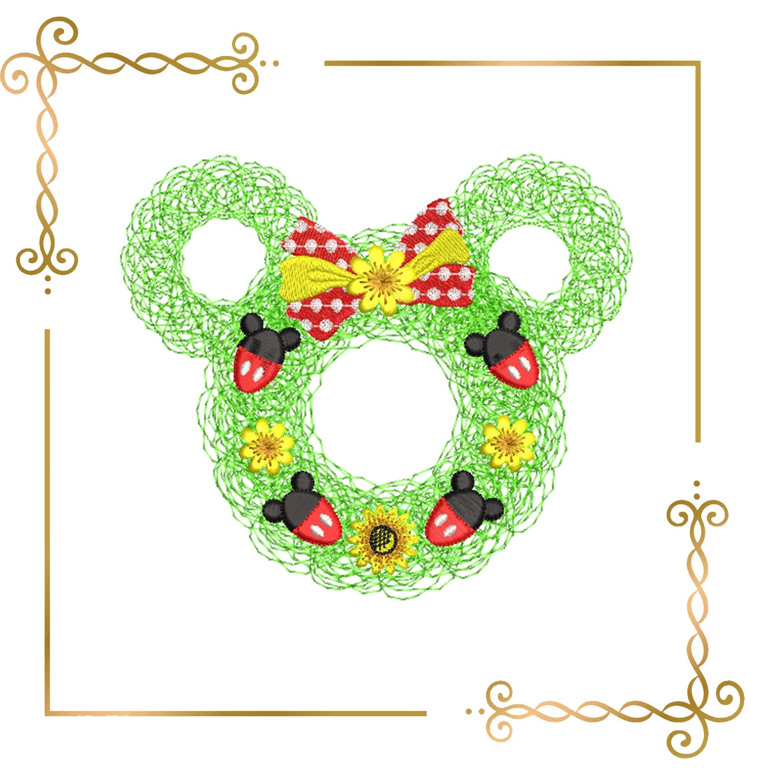 Easter Minnie Mouse Head Wreath machine embroidery design