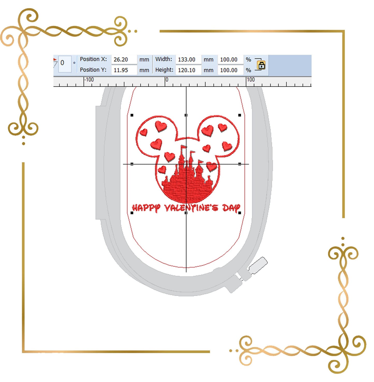 Free Design Valentines day - mickey mouse head love machine embroidery design