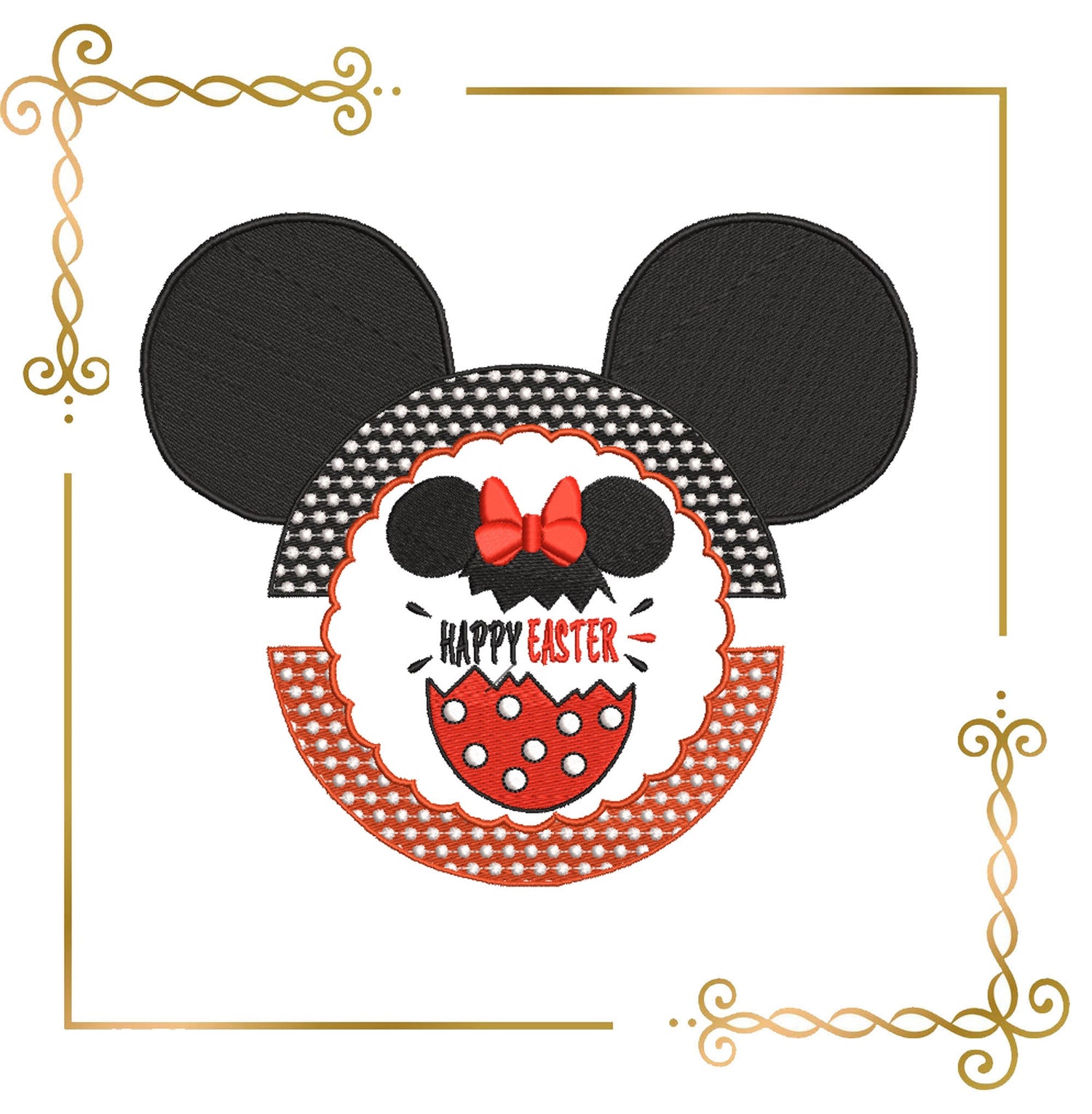 Easter Mickey Mouse Head  Wreath Eggs Minnie Mickey machine embroidery design