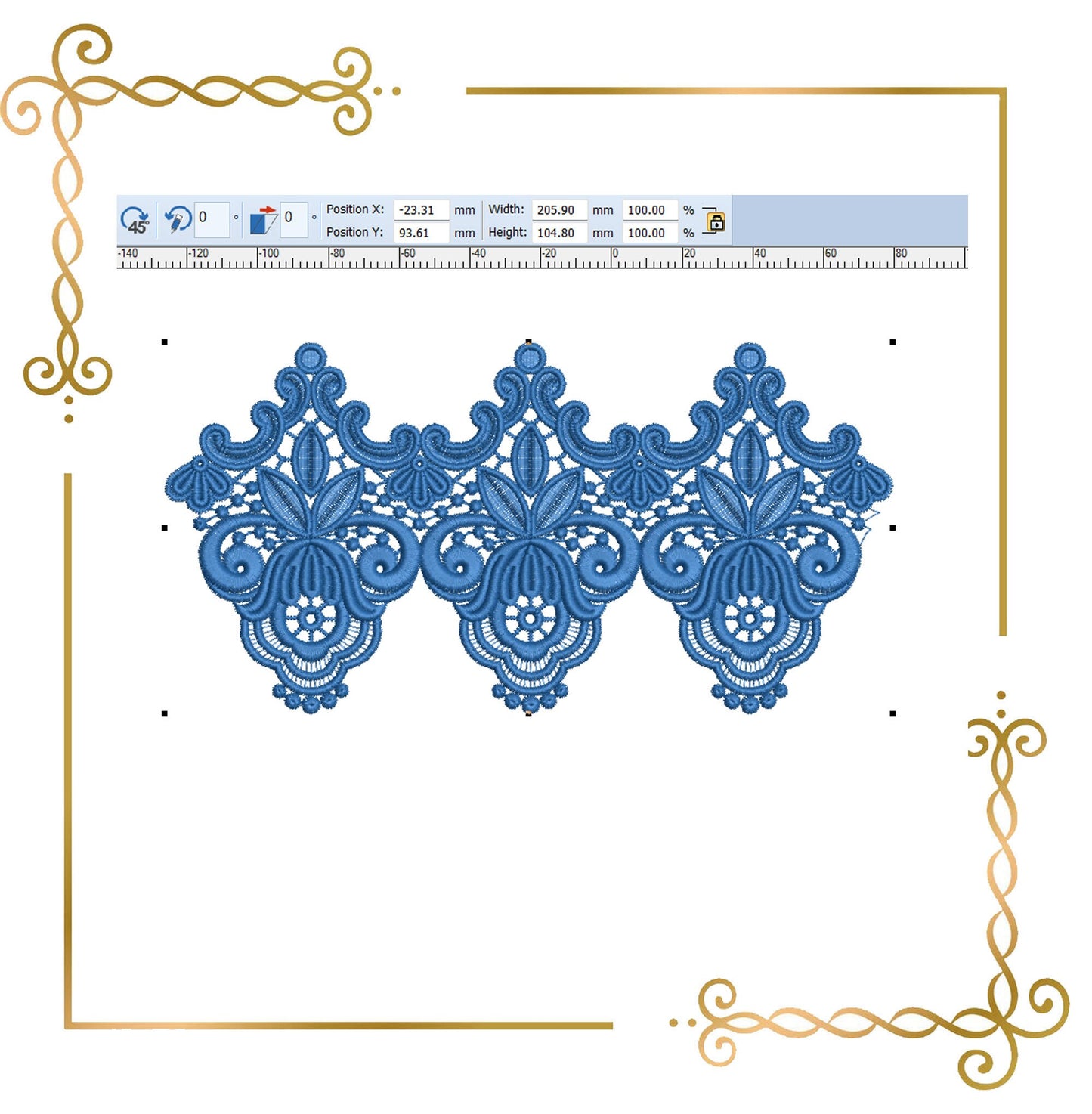 Spitzen und Verzierungen Belgische Spitzenband-Spitzenstickerei-Design zum direkten Download.