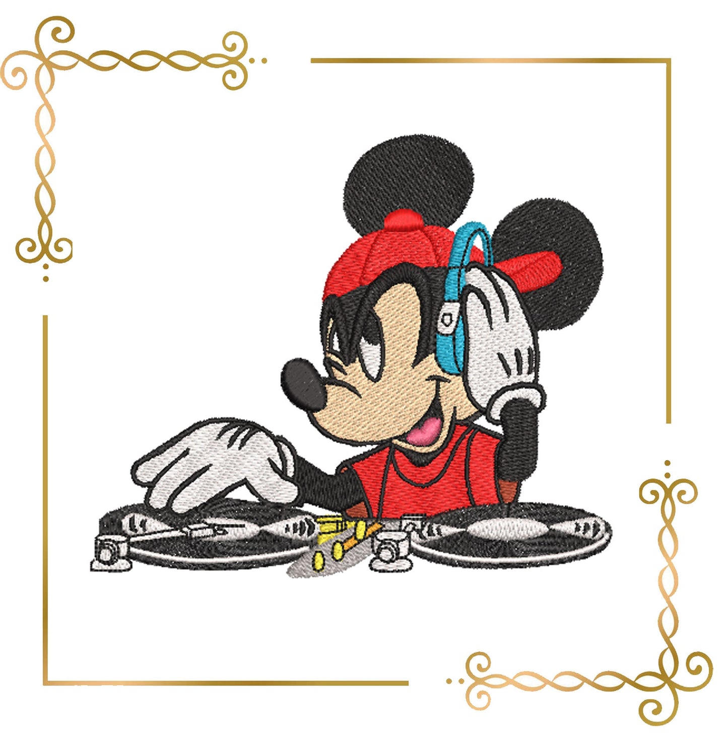 Mouse  Mickey DJ with sheet music,3 options,  Fantasy, parody, embroidery design to the direct download.
