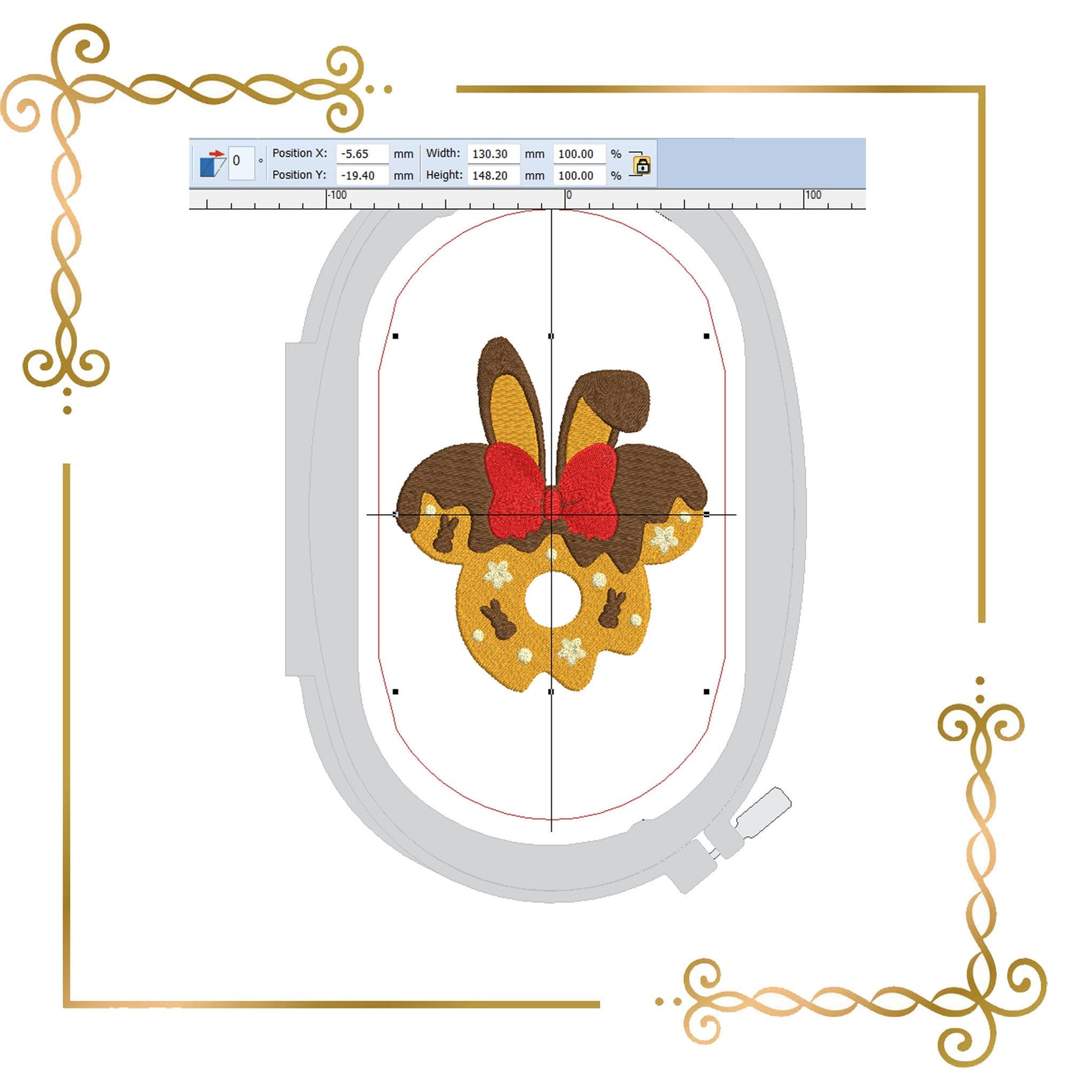 Easter Minnie Mouse Head Gingerbread Bunny machine embroidery design
