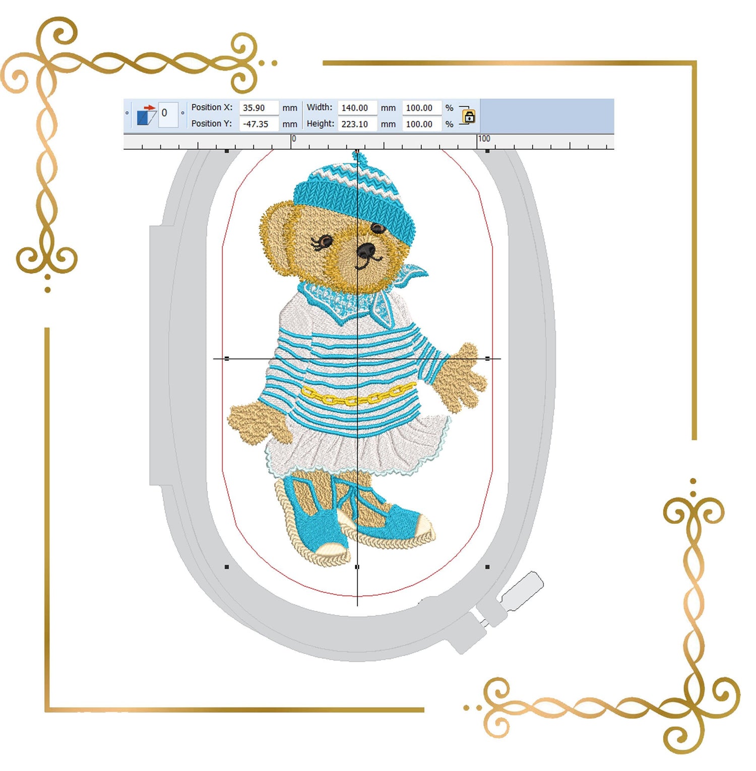 Teddy Bear - Super Fashion Gucci - girl -Sea - cartoon character - embroidery design